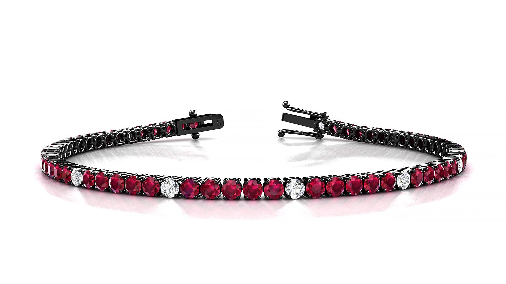 Capri 5-1 | 18k Black Gold 2.5 mm Round Natural Ruby & Diamond 15 cm Tennis Bracelet