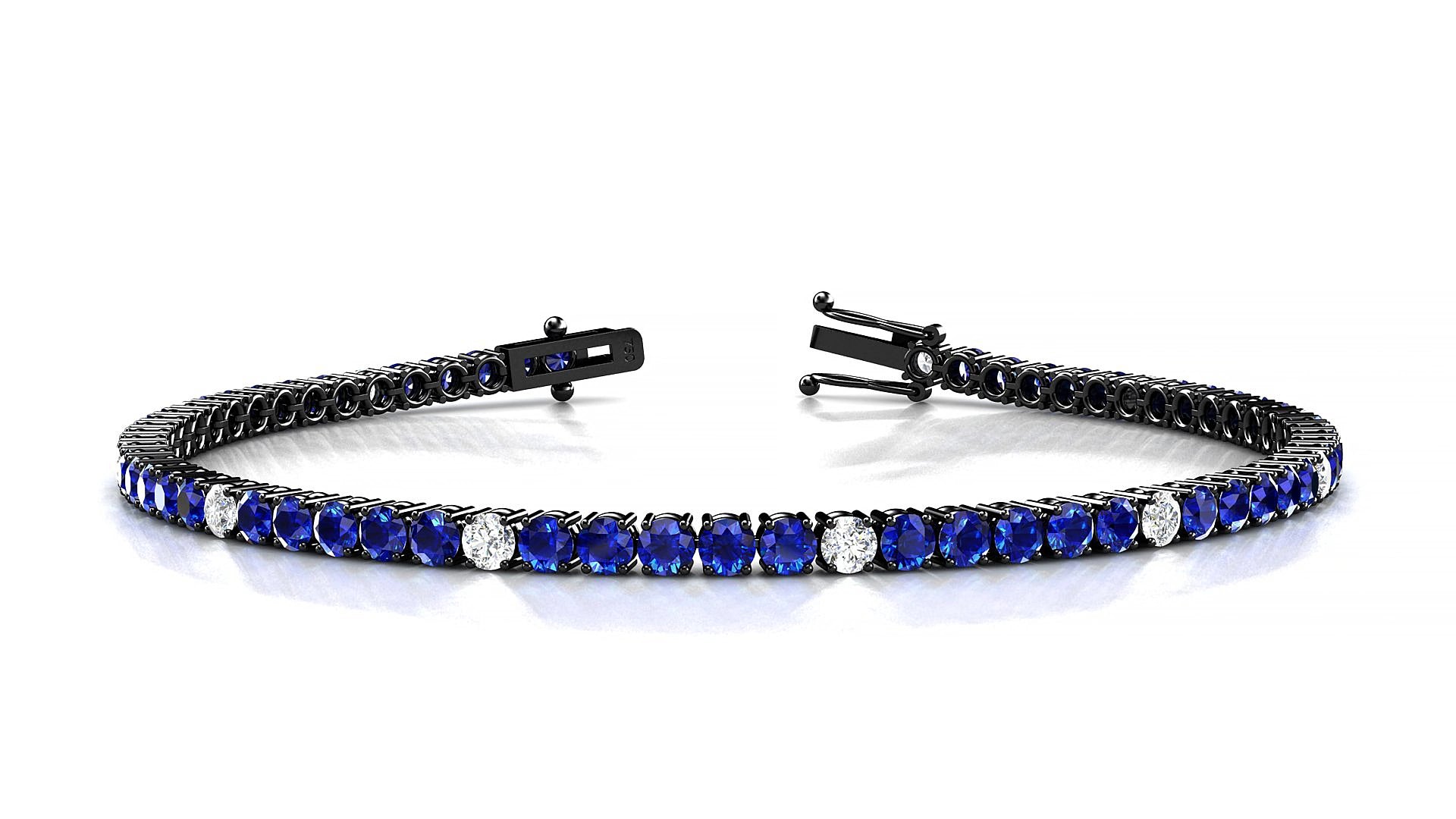 Capri 5-1 | 18k Black Gold 2.5 mm Round Natural Sapphire & Diamond 15 cm Tennis Bracelet