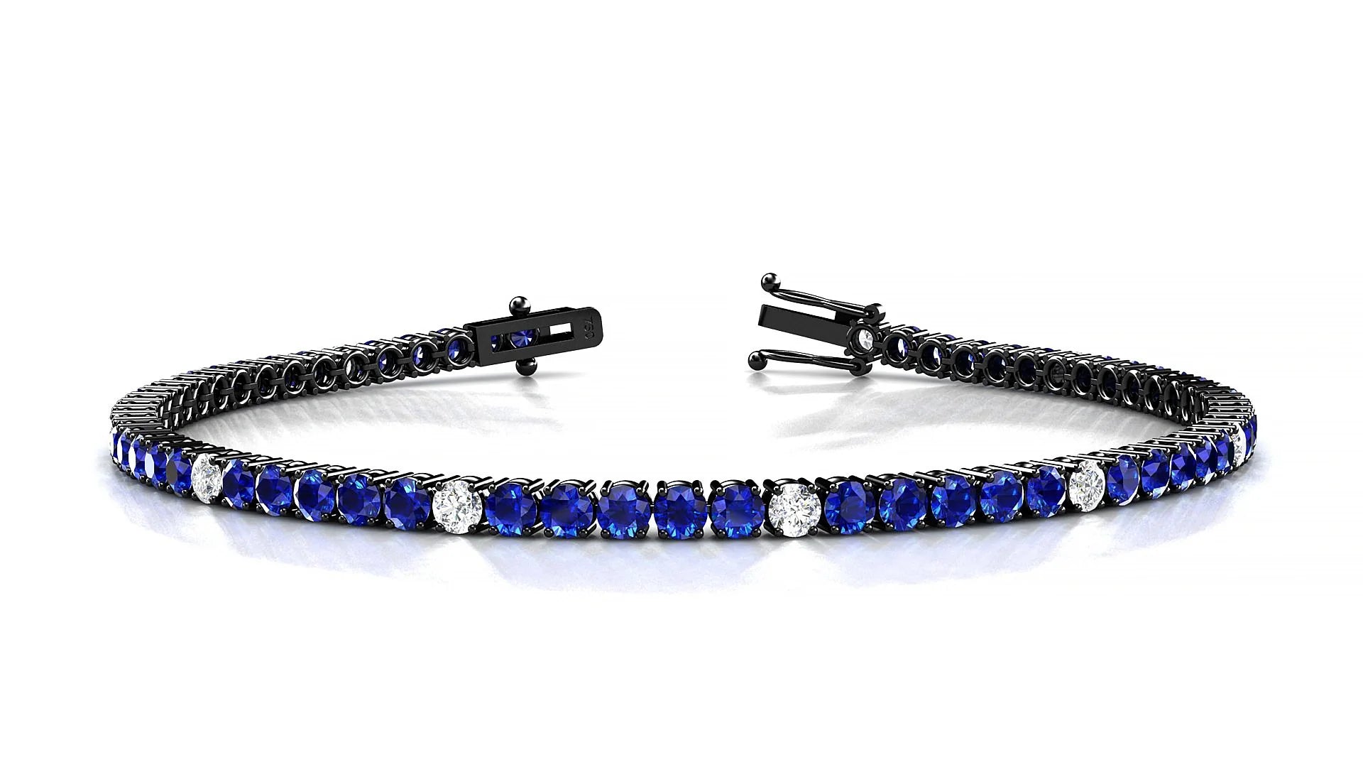 Capri 5-1 | 18k Black Gold 2.5 mm Round Natural Sapphire & Diamond Tennis Bracelet