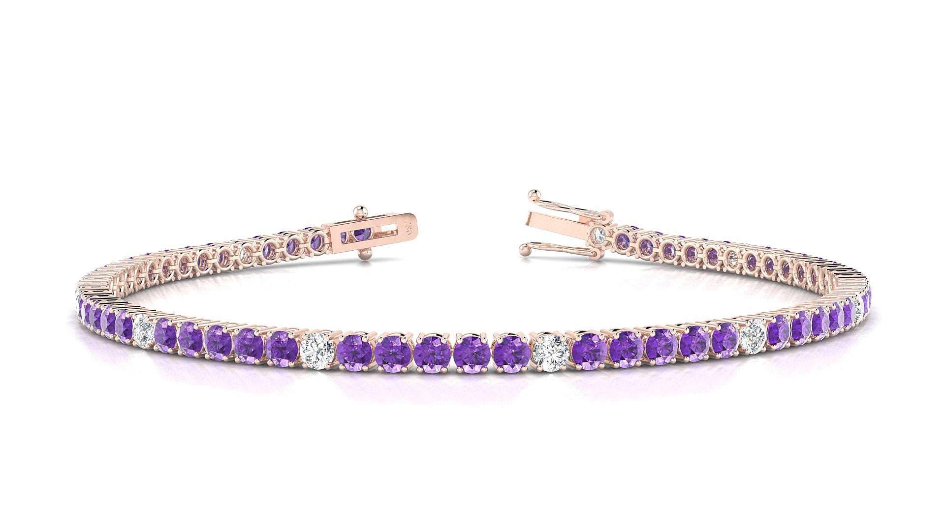 Capri 5-1 | 18k Rose Gold 2.5 mm Round Natural Amethyst & Diamond 17 cm Tennis Bracelet