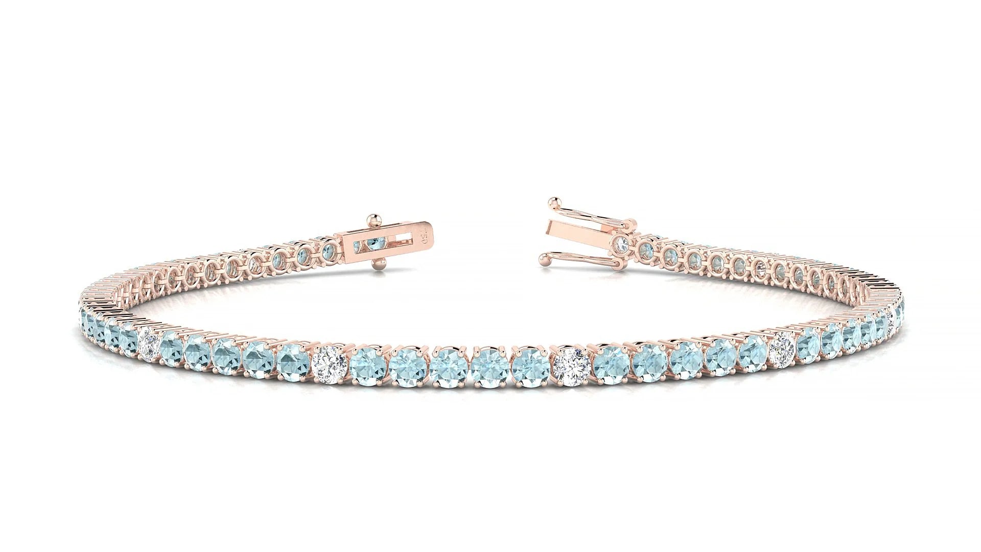 Capri 5-1 | 18k Rose Gold 2.5 mm Round Natural Aquamarine & Diamond Tennis Bracelet