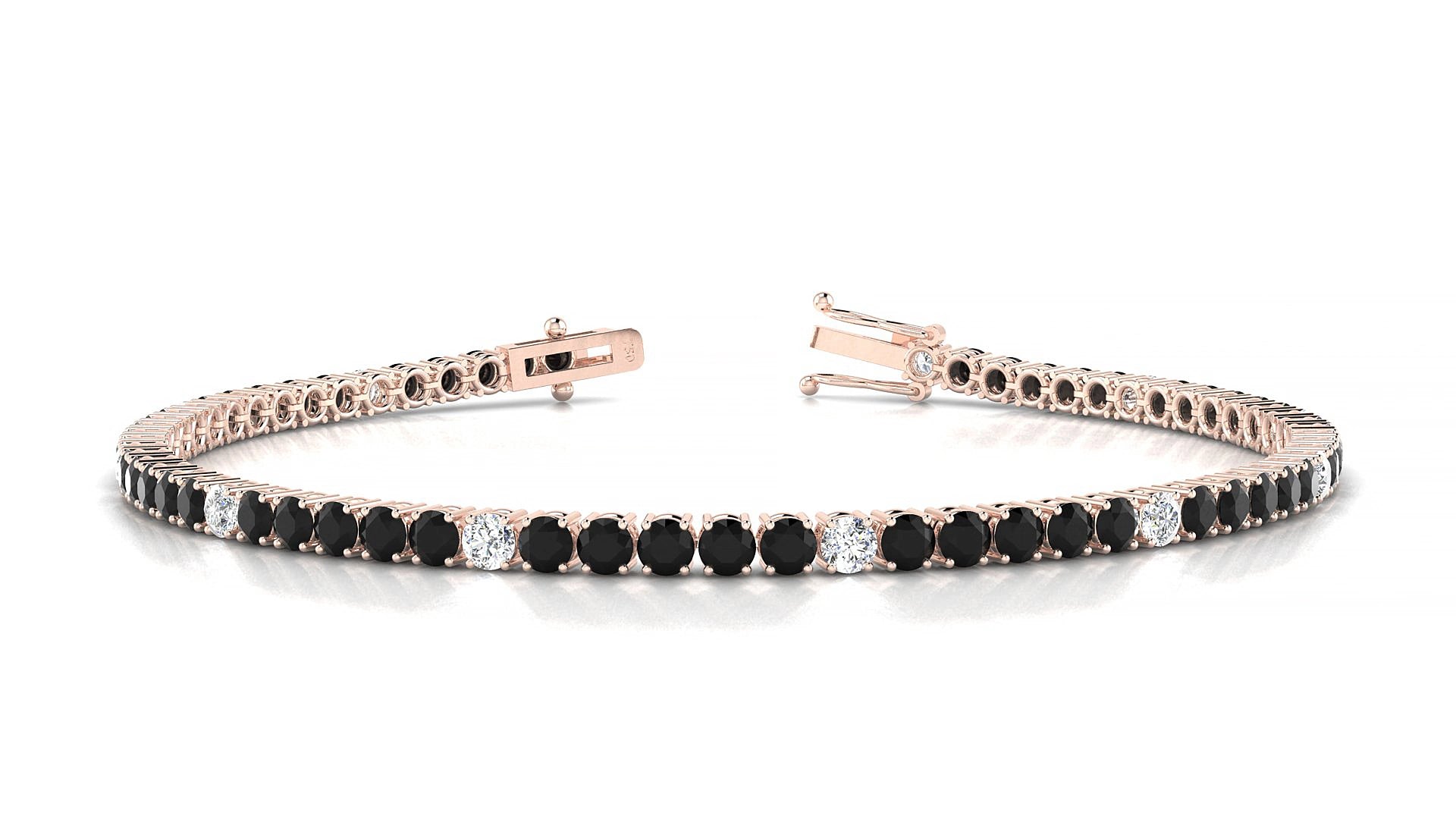 Capri 5-1 | 18k Rose Gold 2.5 mm Round Natural Black Diamond & Diamond 15 cm Tennis Bracelet