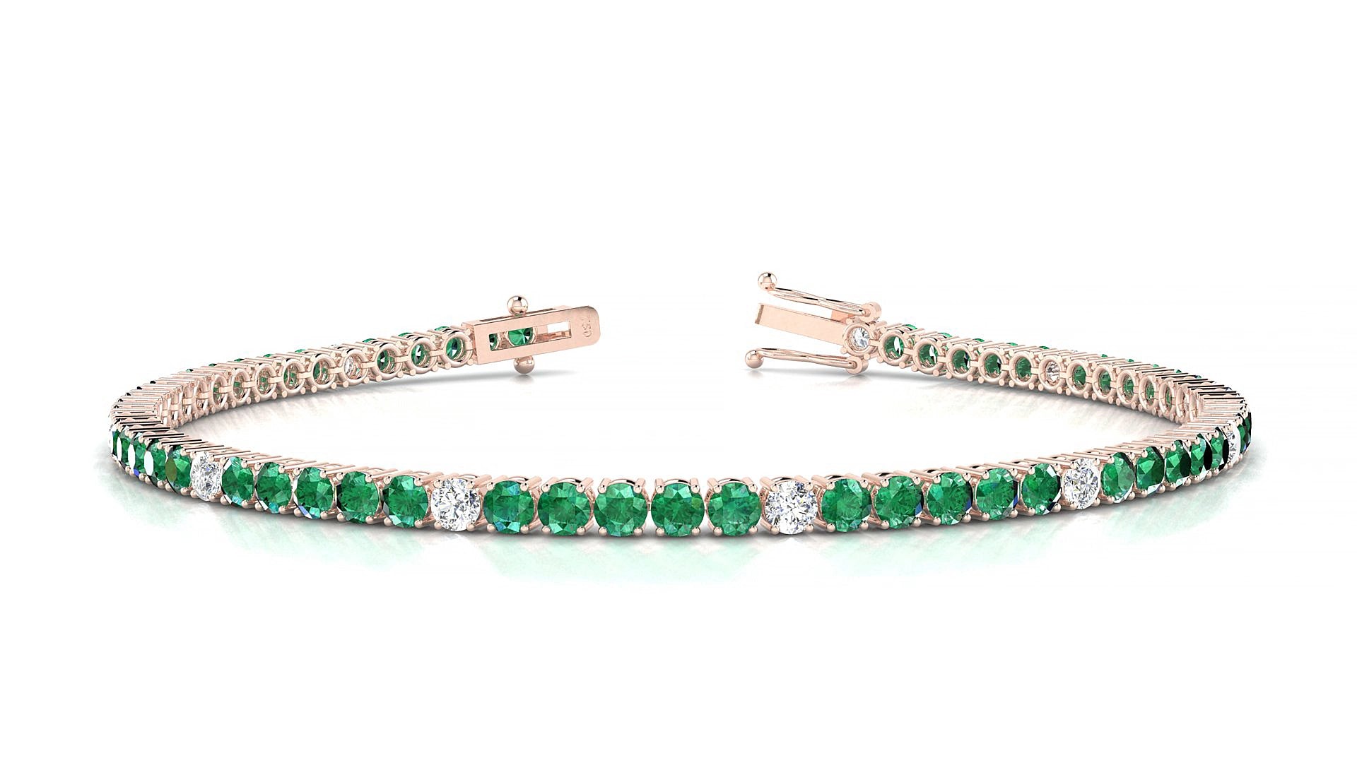 Capri 5-1 | 18k Rose Gold 2.5 mm Round Natural Emerald & Diamond 17 cm Tennis Bracelet