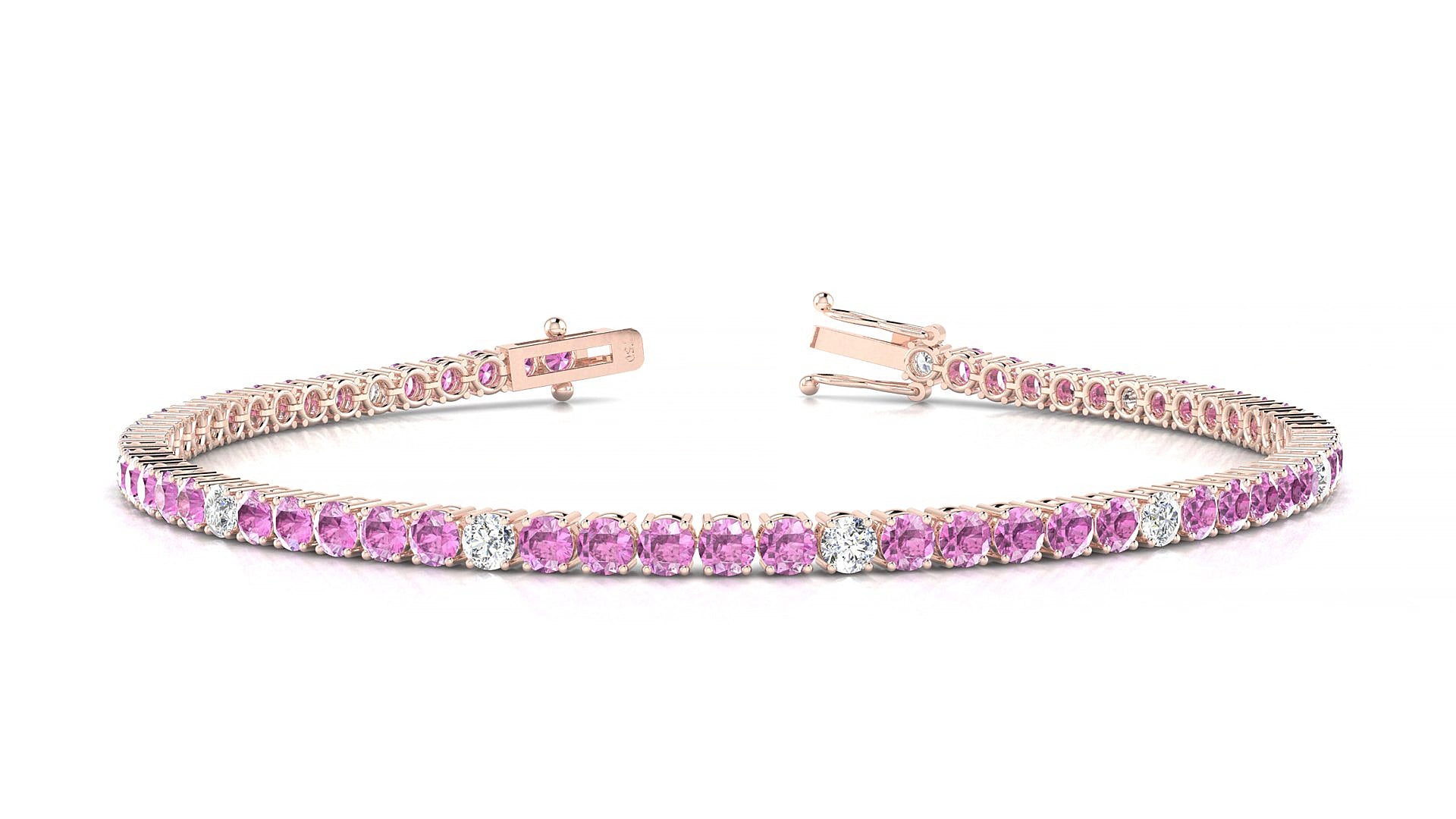Capri 5-1 | 18k Rose Gold 2.5 mm Round Natural Pink Sapphire & Diamond 16 cm Tennis Bracelet