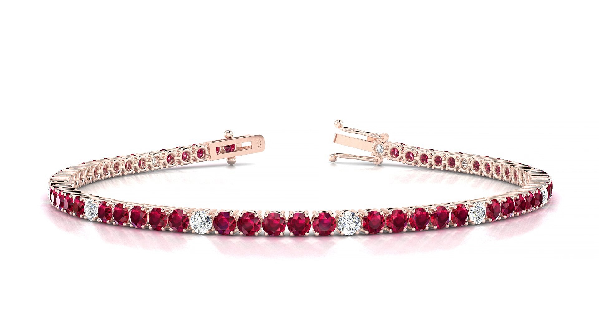 Capri 5-1 | 18k Rose Gold 2.5 mm Round Natural Ruby & Diamond 15 cm Tennis Bracelet