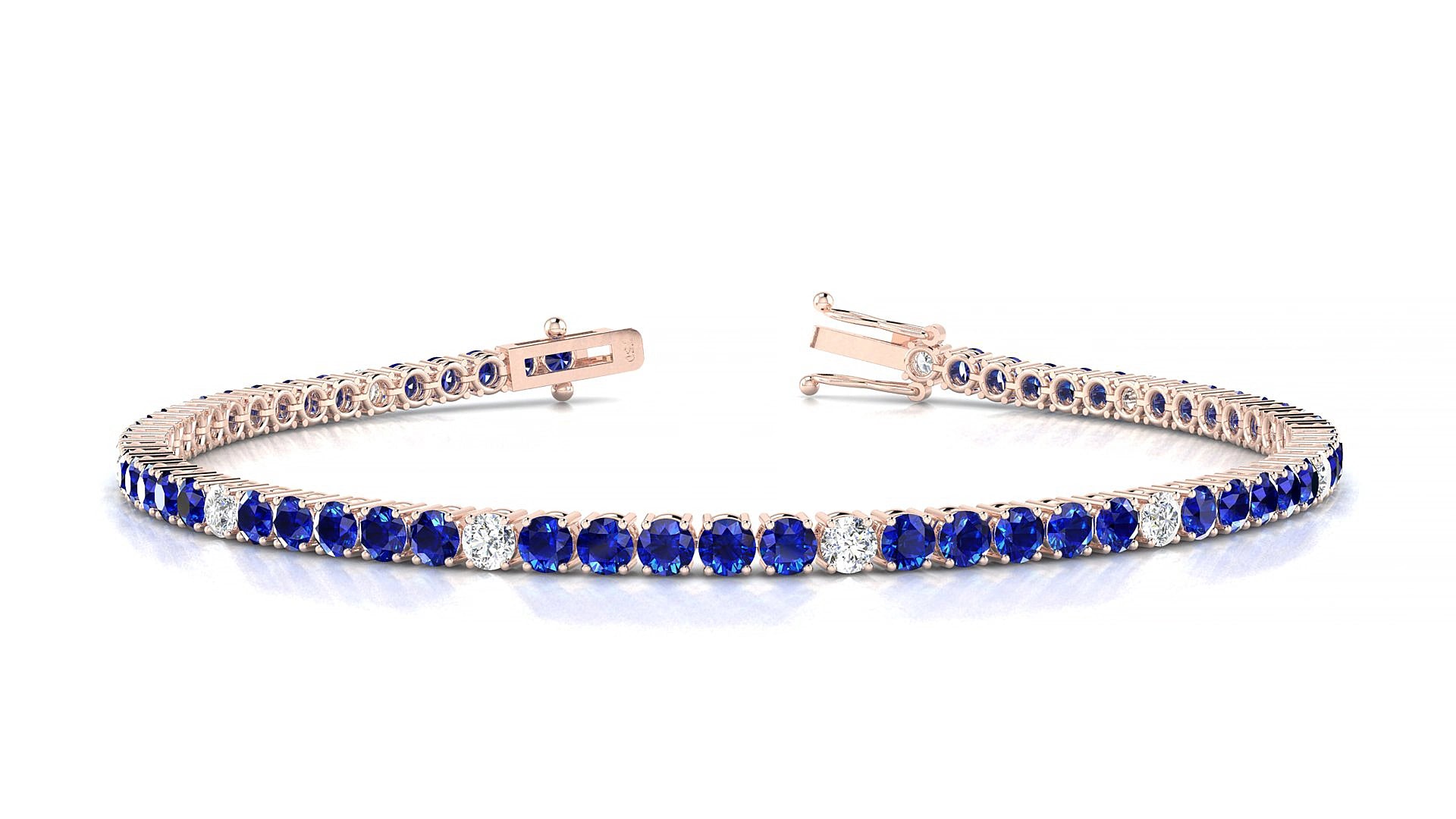 Capri 5-1 | 18k Rose Gold 2.5 mm Round Natural Sapphire & Diamond 15 cm Tennis Bracelet