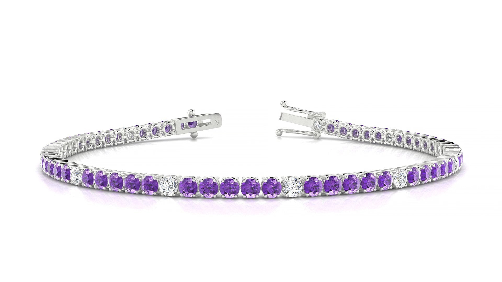 Capri 5-1 | 18k White Gold 2.5 mm Round Natural Amethyst & Diamond 15 cm Tennis Bracelet