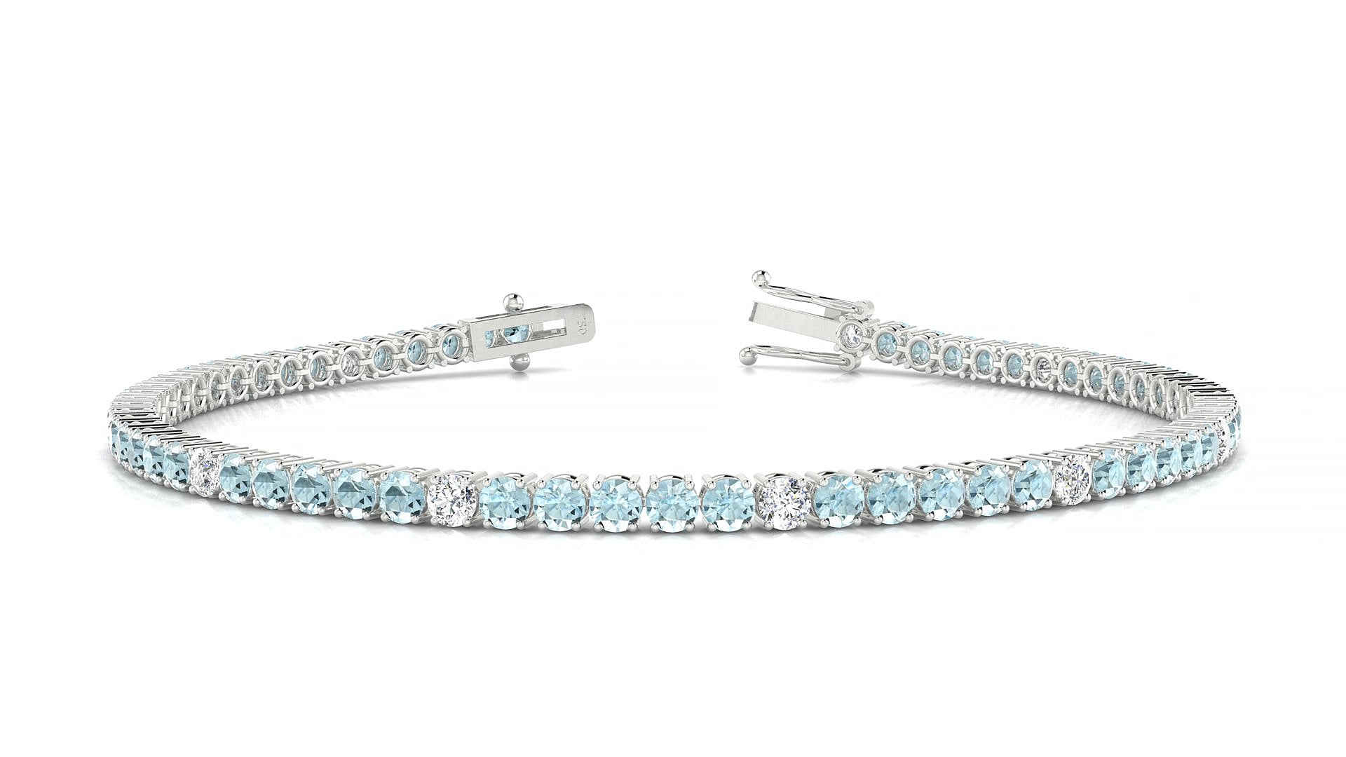 Capri 5-1 | 18k White Gold 2.5 mm Round Natural Aquamarine & Diamond 15 cm Tennis Bracelet