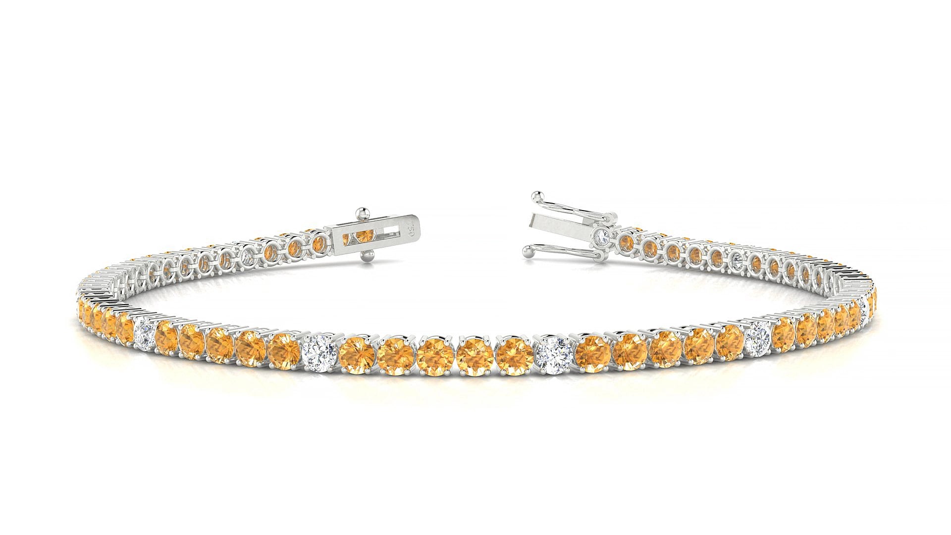 Capri 5-1 | 18k White Gold 2.5 mm Round Natural Citrine & Diamond 15 cm Tennis Bracelet