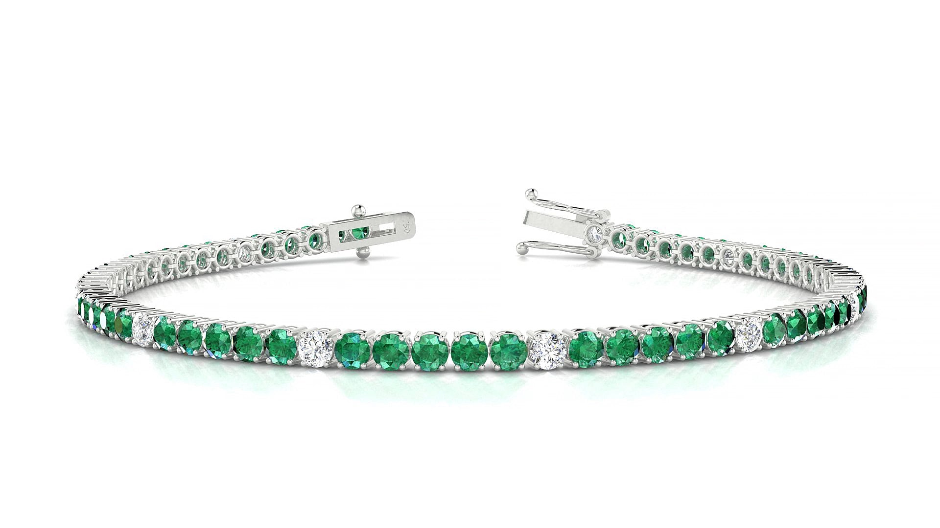 Capri 5-1 | 18k White Gold 2.5 mm Round Natural Emerald & Diamond 16 cm Tennis Bracelet