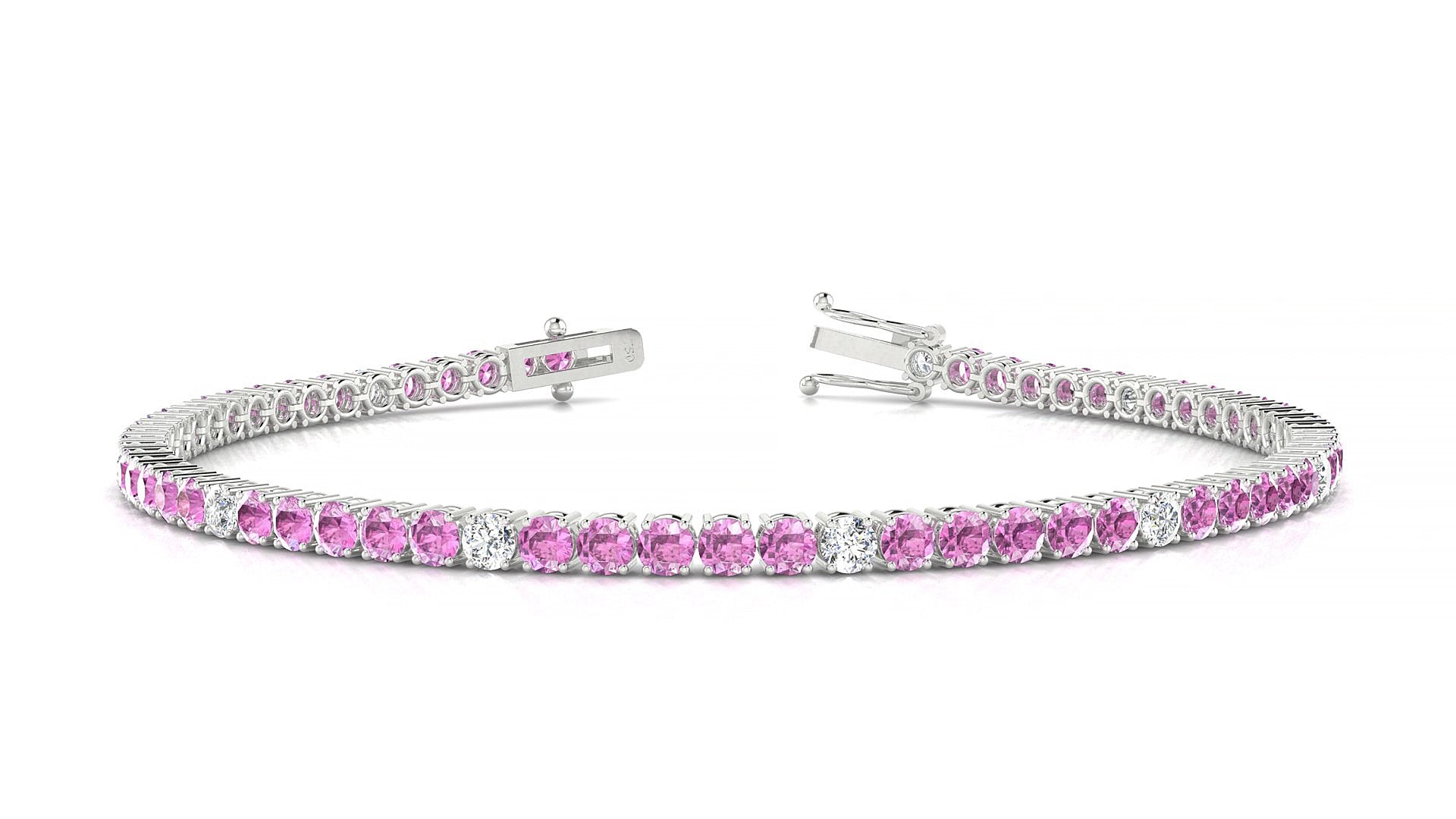 Capri 5-1 | 18k White Gold 2.5 mm Round Natural Pink Sapphire & Diamond 15 cm Tennis Bracelet