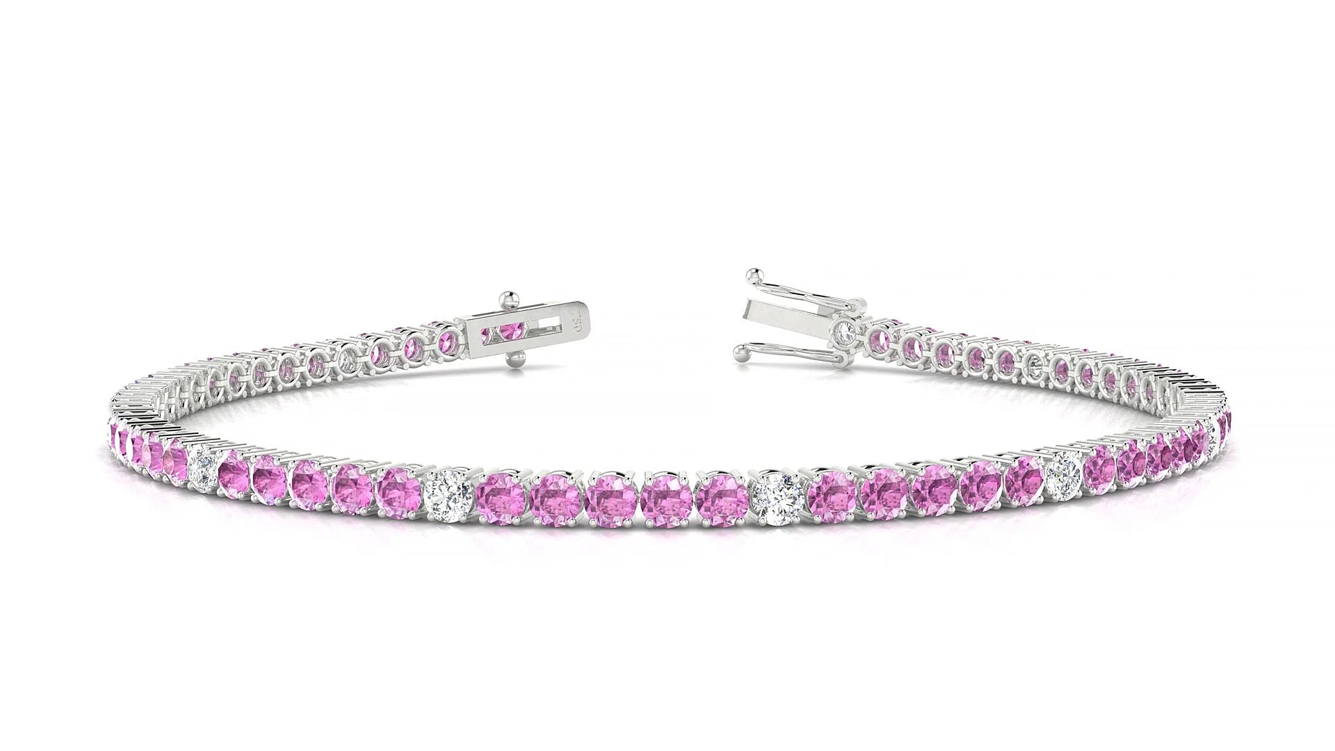 Capri 5-1 | 18k White Gold 2.5 mm Round Natural Pink Sapphire & Diamond Tennis Bracelet