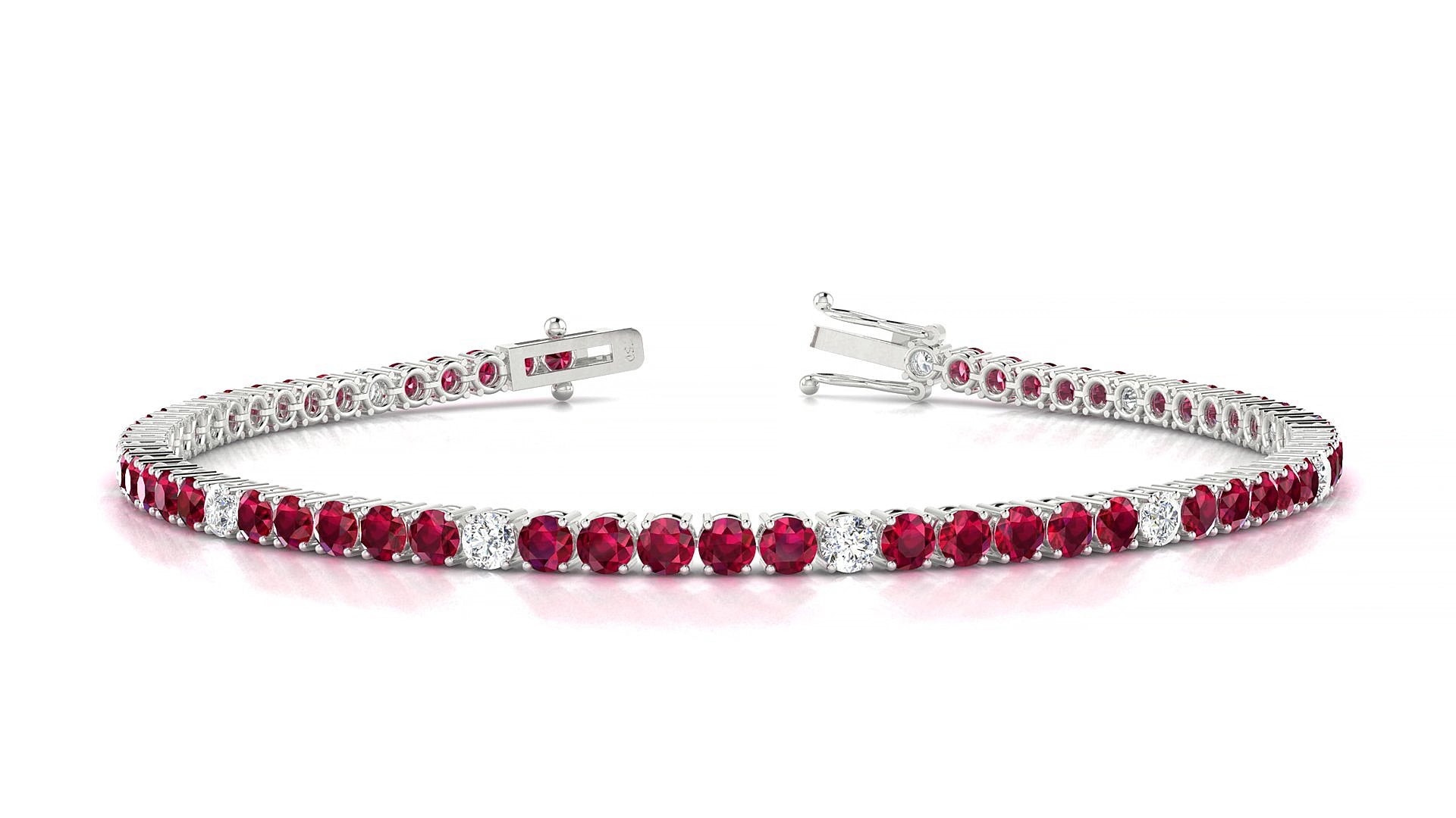 Capri 5-1 | 18k White Gold 2.5 mm Round Natural Ruby & Diamond 18 cm Tennis Bracelet