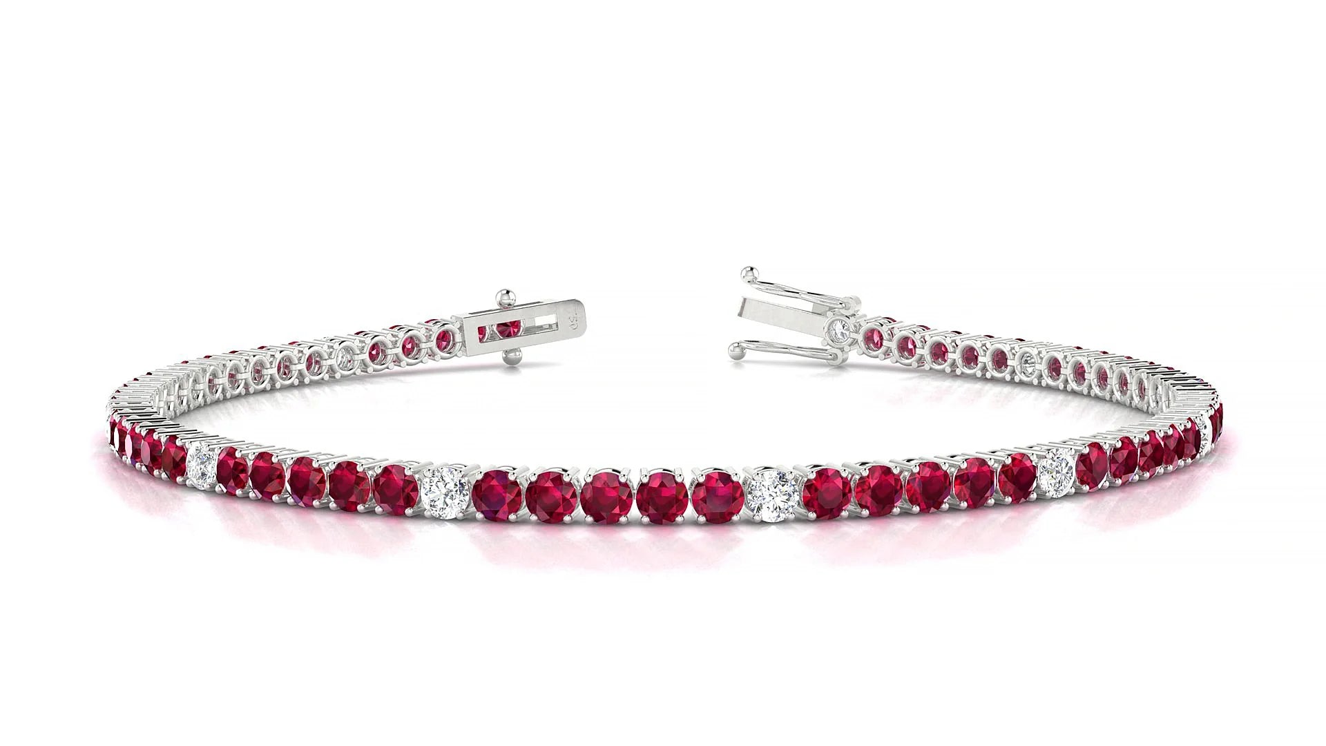 Capri 5-1 | 18k White Gold 2.5 mm Round Natural Ruby & Diamond Tennis Bracelet