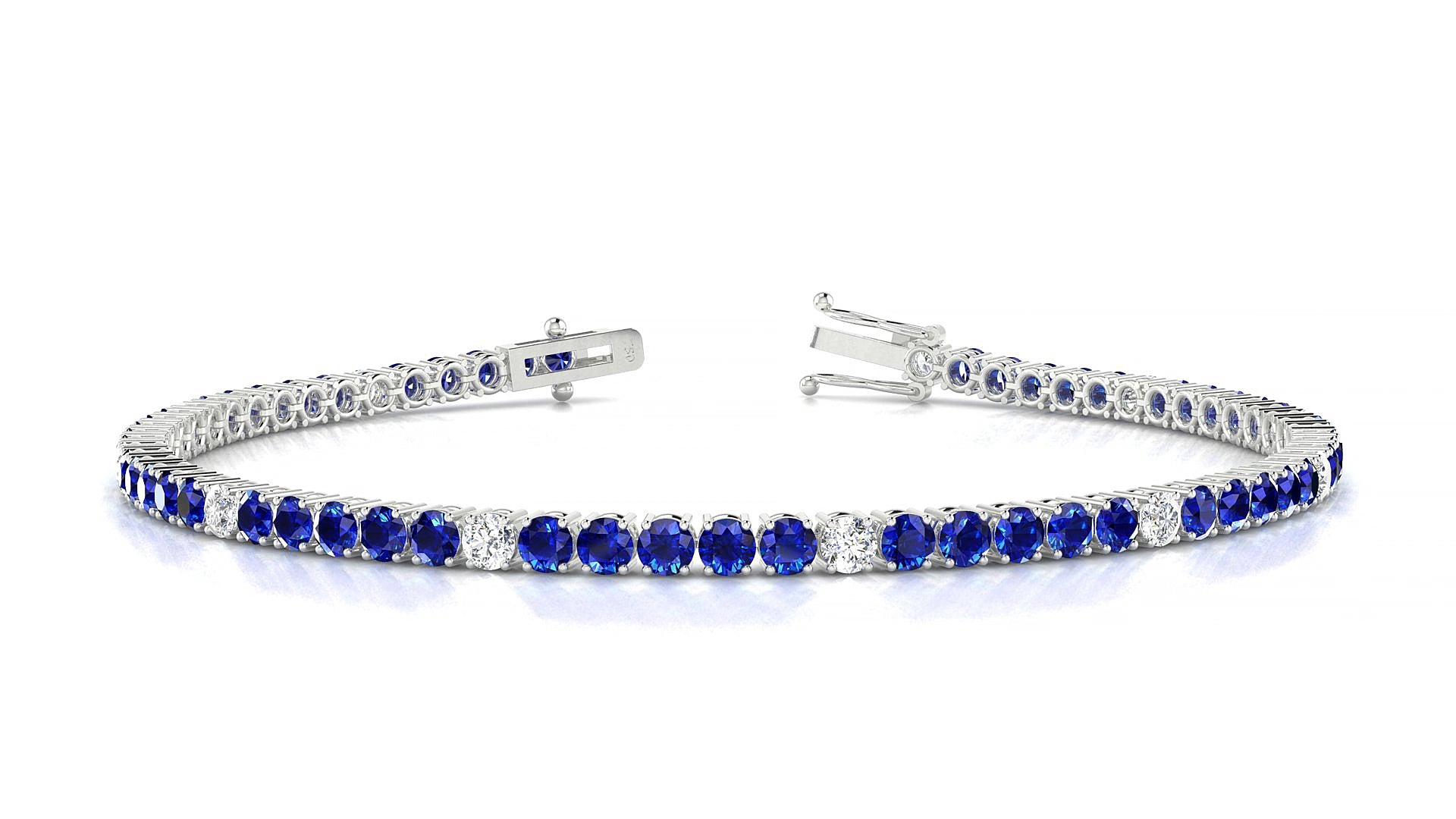 Capri 5-1 | 18k White Gold 2.5 mm Round Natural Sapphire & Diamond 15 cm Tennis Bracelet