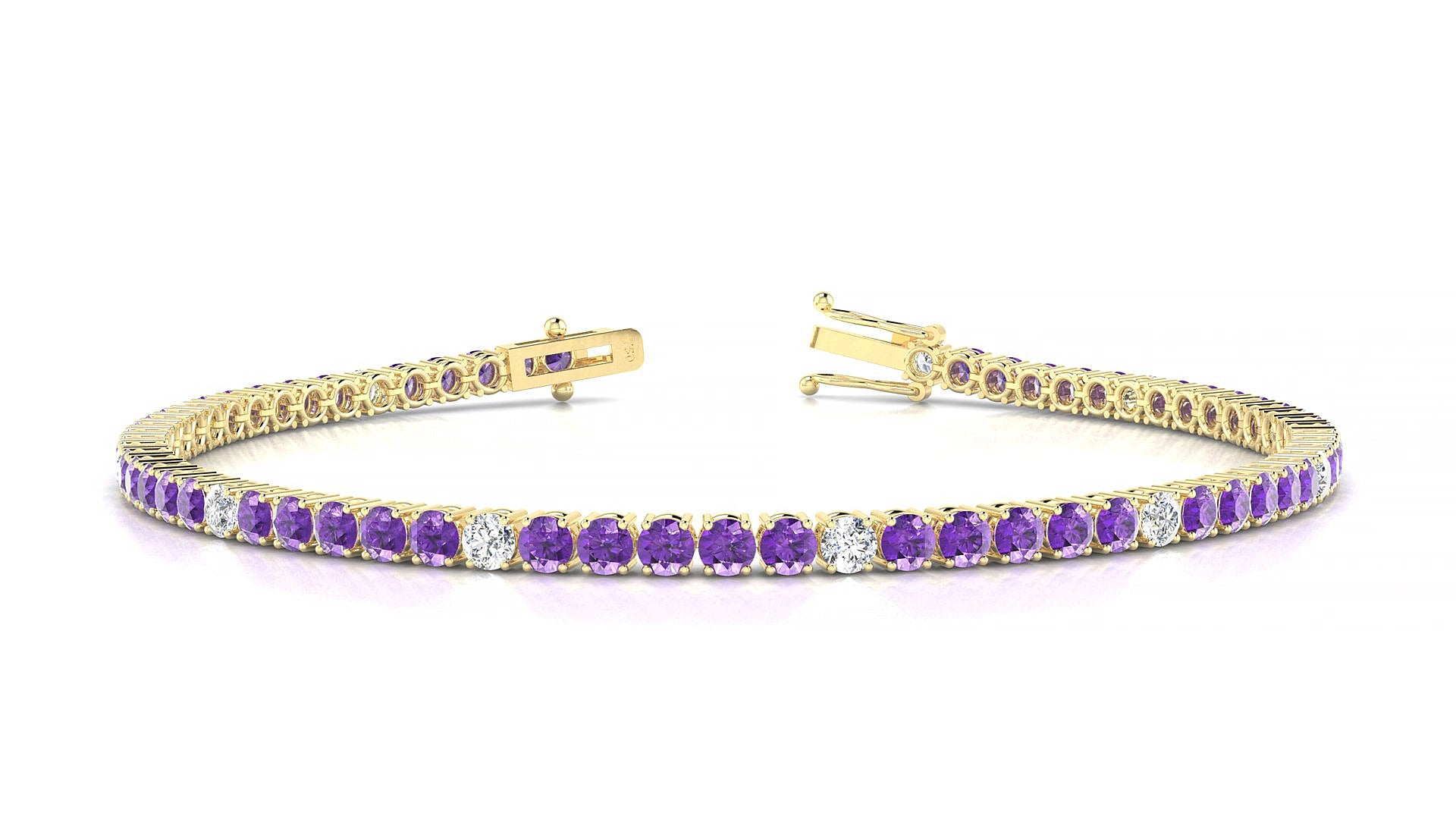 Capri 5-1 | 18k Yellow Gold 2.5 mm Round Natural Amethyst & Diamond 15 cm Tennis Bracelet
