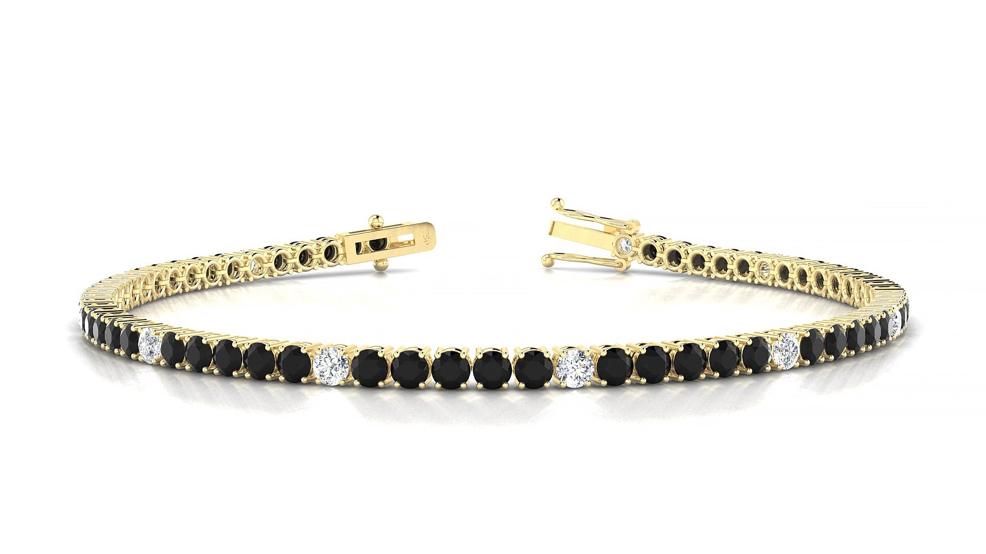 Capri 5-1 | 18k Yellow Gold 2.5 mm Round Natural Black Diamond & Diamond 16 cm Tennis Bracelet