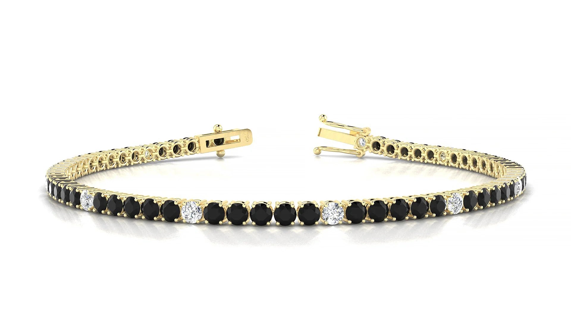 Capri 5-1 | 18k Yellow Gold 2.5 mm Round Natural Black Diamond & Diamond Tennis Bracelet