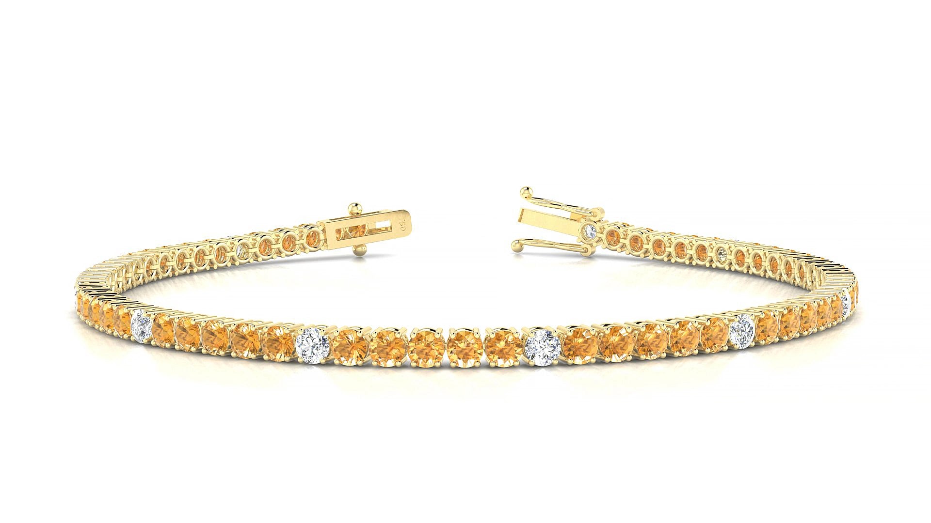 Capri 5-1 | 18k Yellow Gold 2.5 mm Round Natural Citrine & Diamond 17 cm Tennis Bracelet