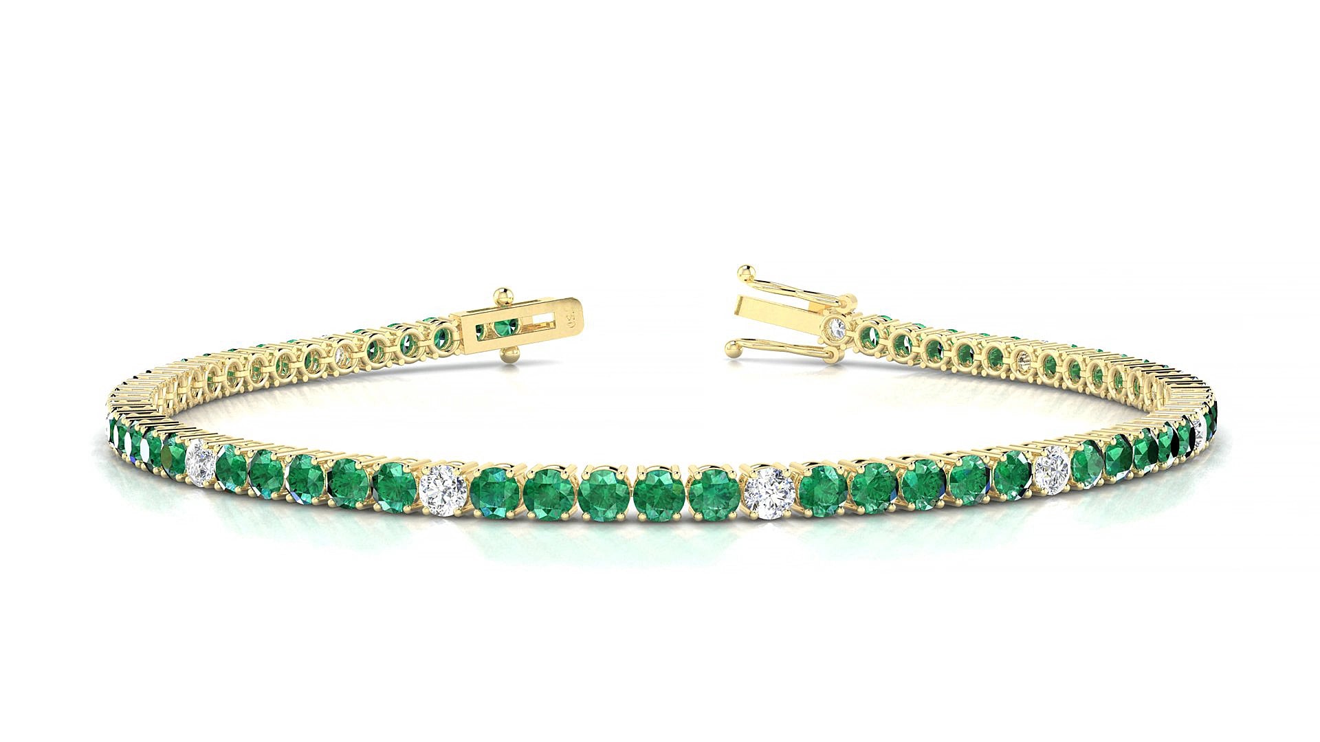 Capri 5-1 | 18k Yellow Gold 2.5 mm Round Natural Emerald & Diamond 15 cm Tennis Bracelet