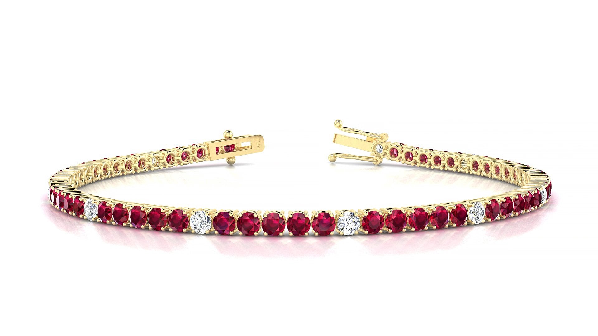Capri 5-1 | 18k Yellow Gold 2.5 mm Round Natural Ruby & Diamond 15 cm Tennis Bracelet