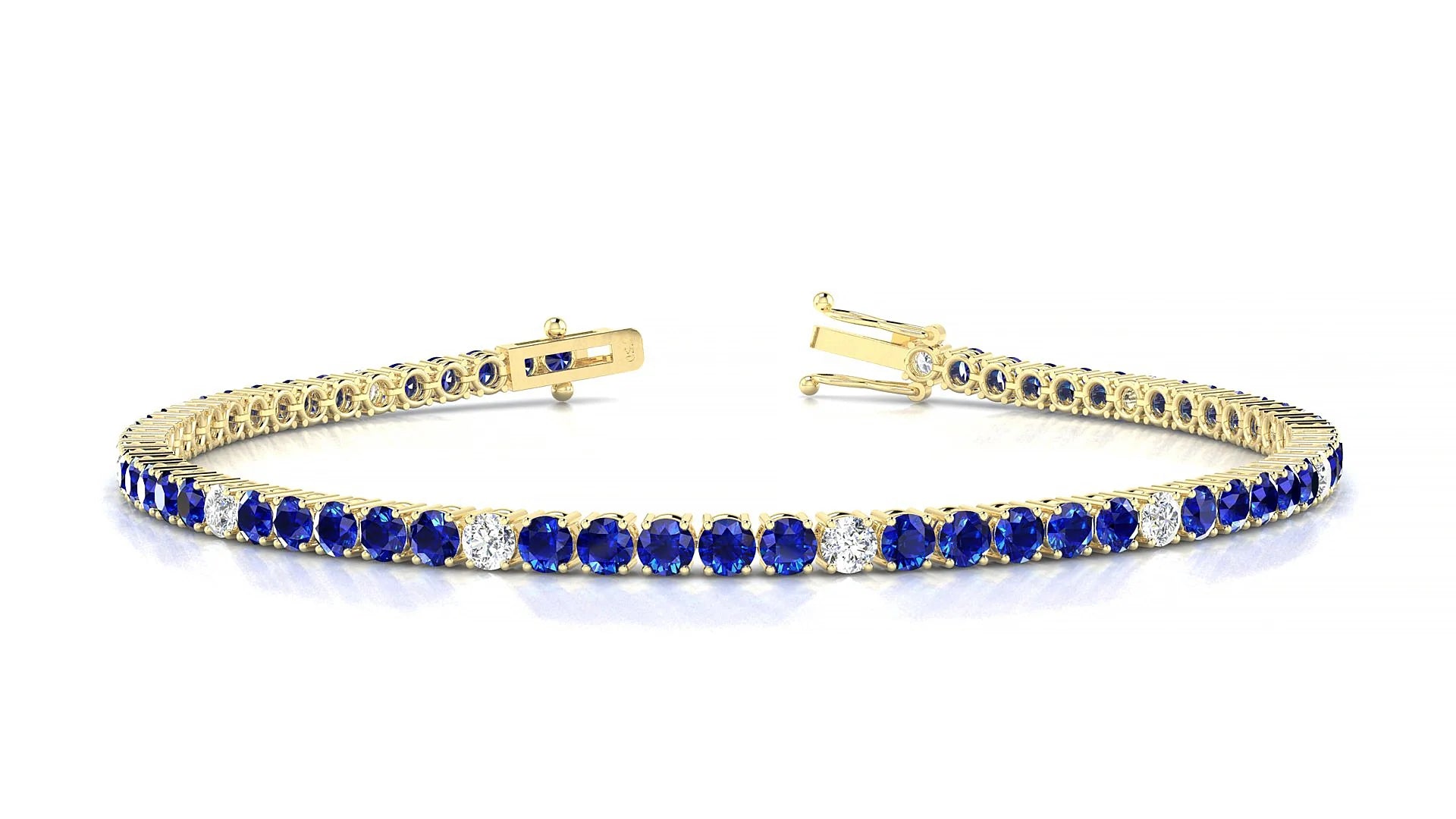Capri 5-1 | 18k Yellow Gold 2.5 mm Round Natural Sapphire & Diamond Tennis Bracelet