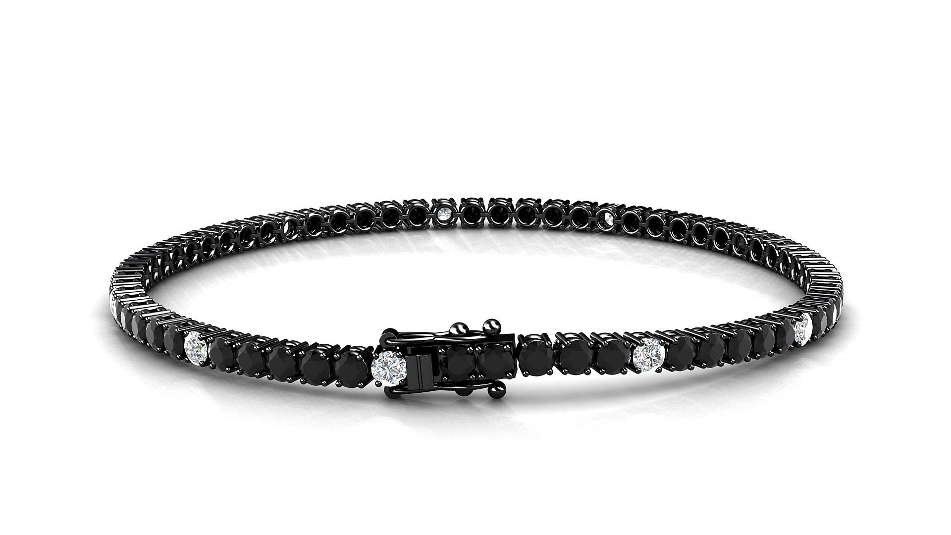 Capri 5-1 | 18k Black Gold 2.5 mm Round Natural Black Diamond & Diamond 15 cm Tennis Bracelet