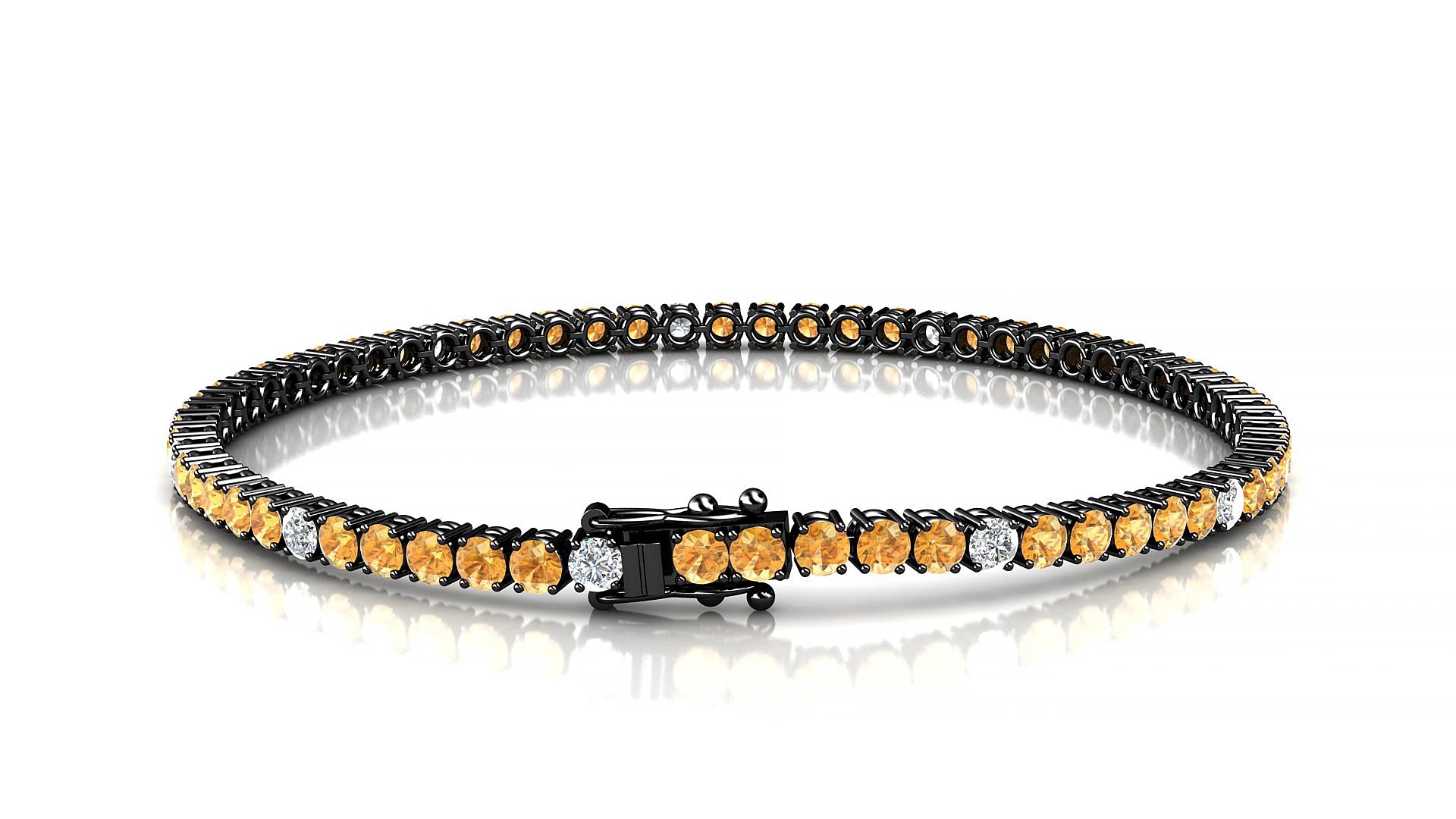Capri 5-1 | 18k Black Gold 2.5 mm Round Natural Citrine & Diamond 20 cm Tennis Bracelet
