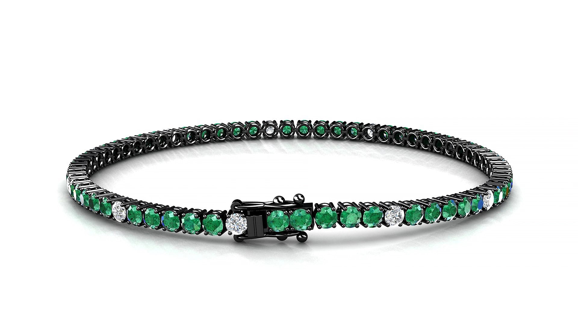 Capri 5-1 | 18k Black Gold 2.5 mm Round Natural Emerald & Diamond 17 cm Tennis Bracelet