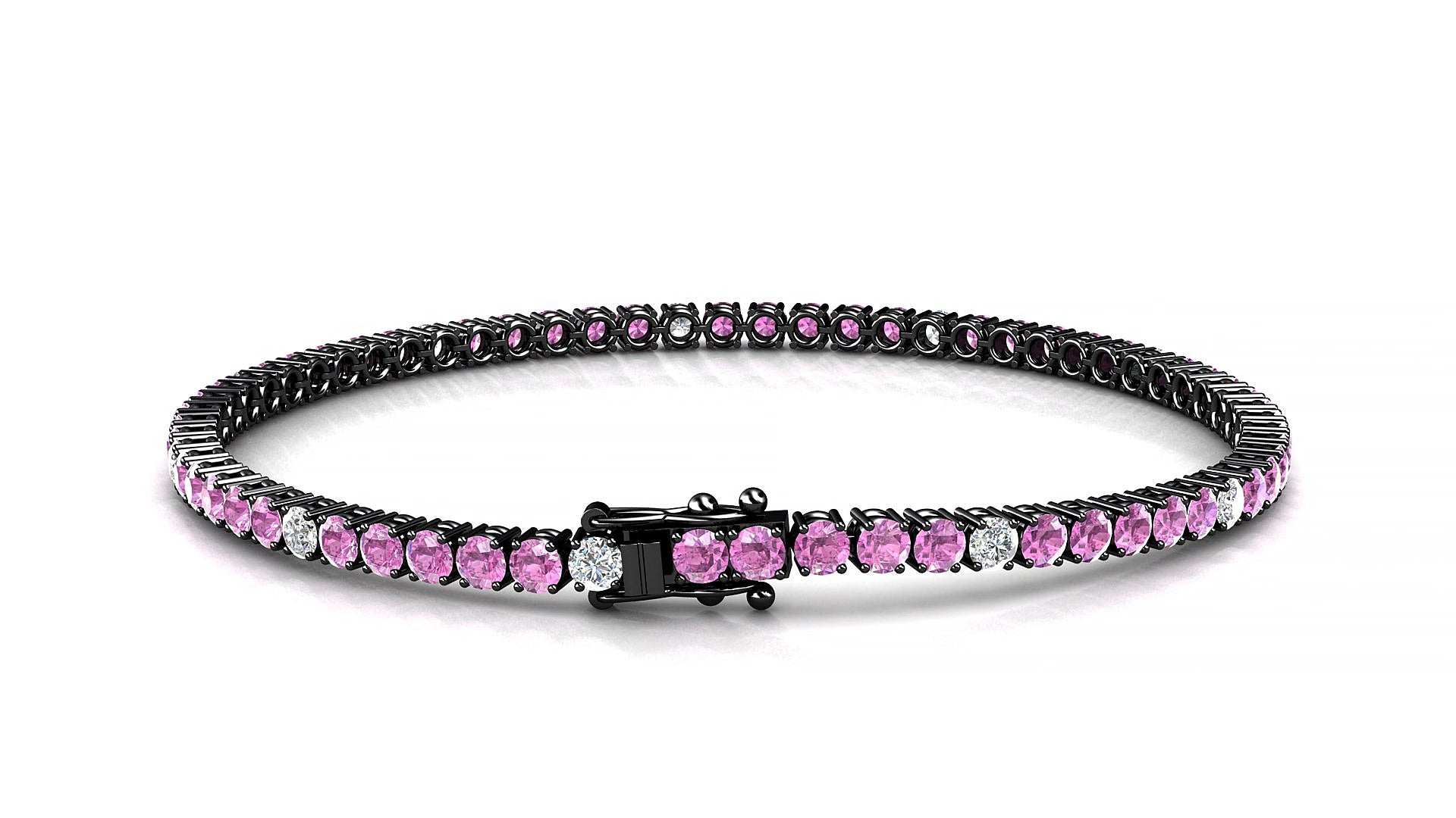 Capri 5-1 | 18k Black Gold 2.5 mm Round Natural Pink Sapphire & Diamond 18 cm Tennis Bracelet