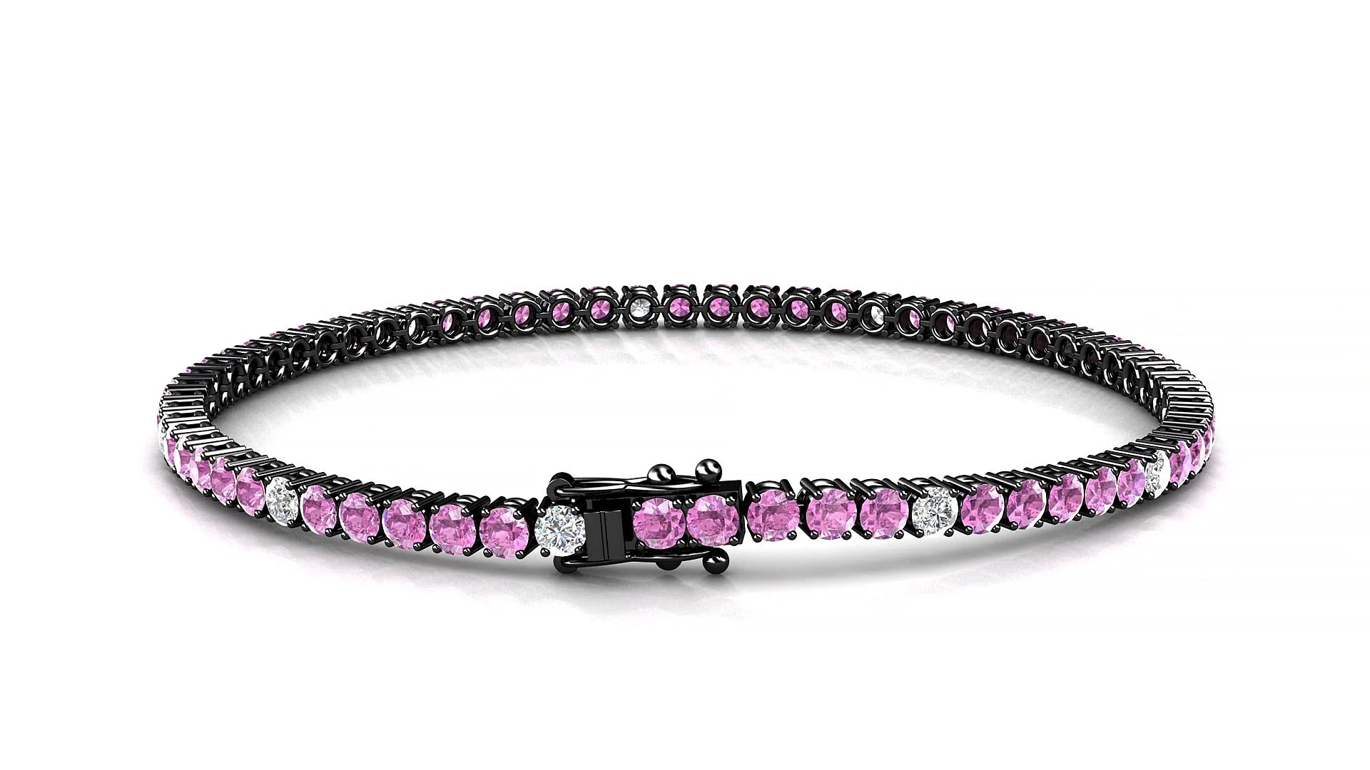 Capri 5-1 | 18k Black Gold 2.5 mm Round Natural Pink Sapphire & Diamond Tennis Bracelet