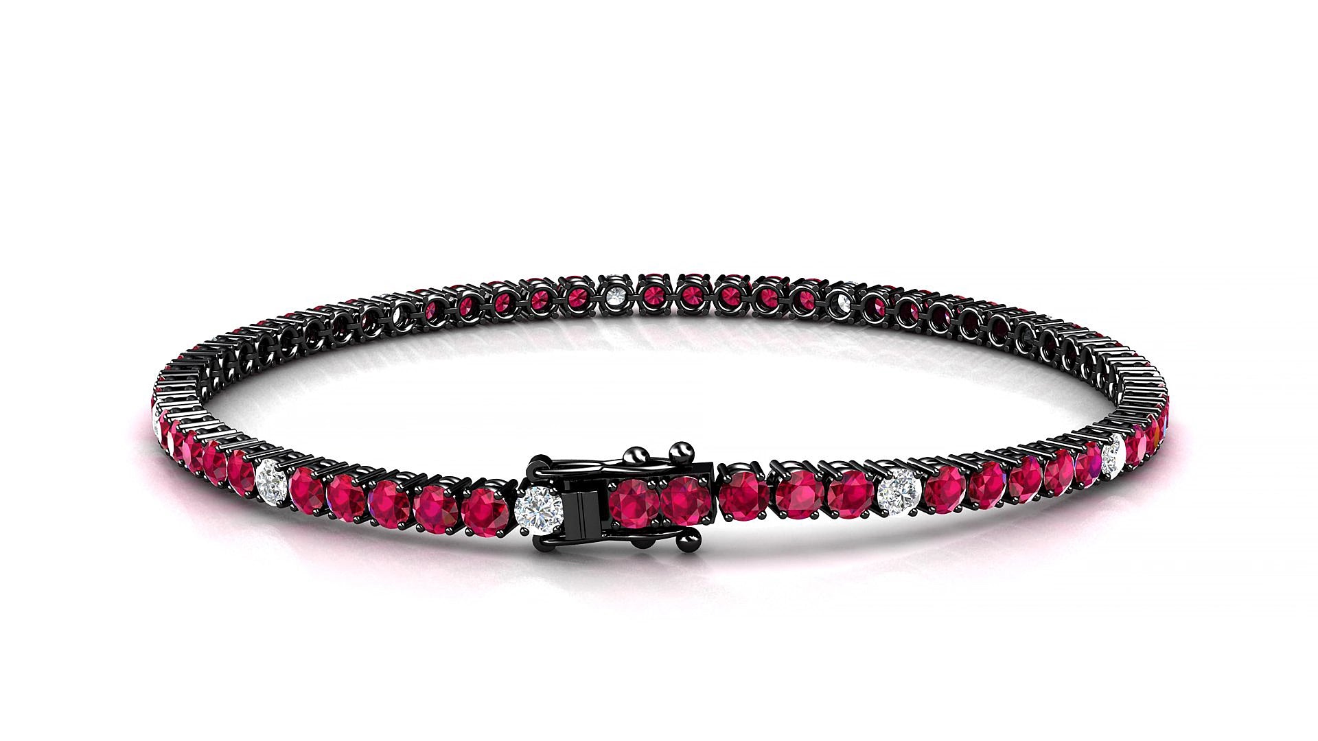 Capri 5-1 | 18k Black Gold 2.5 mm Round Natural Ruby & Diamond 18 cm Tennis Bracelet