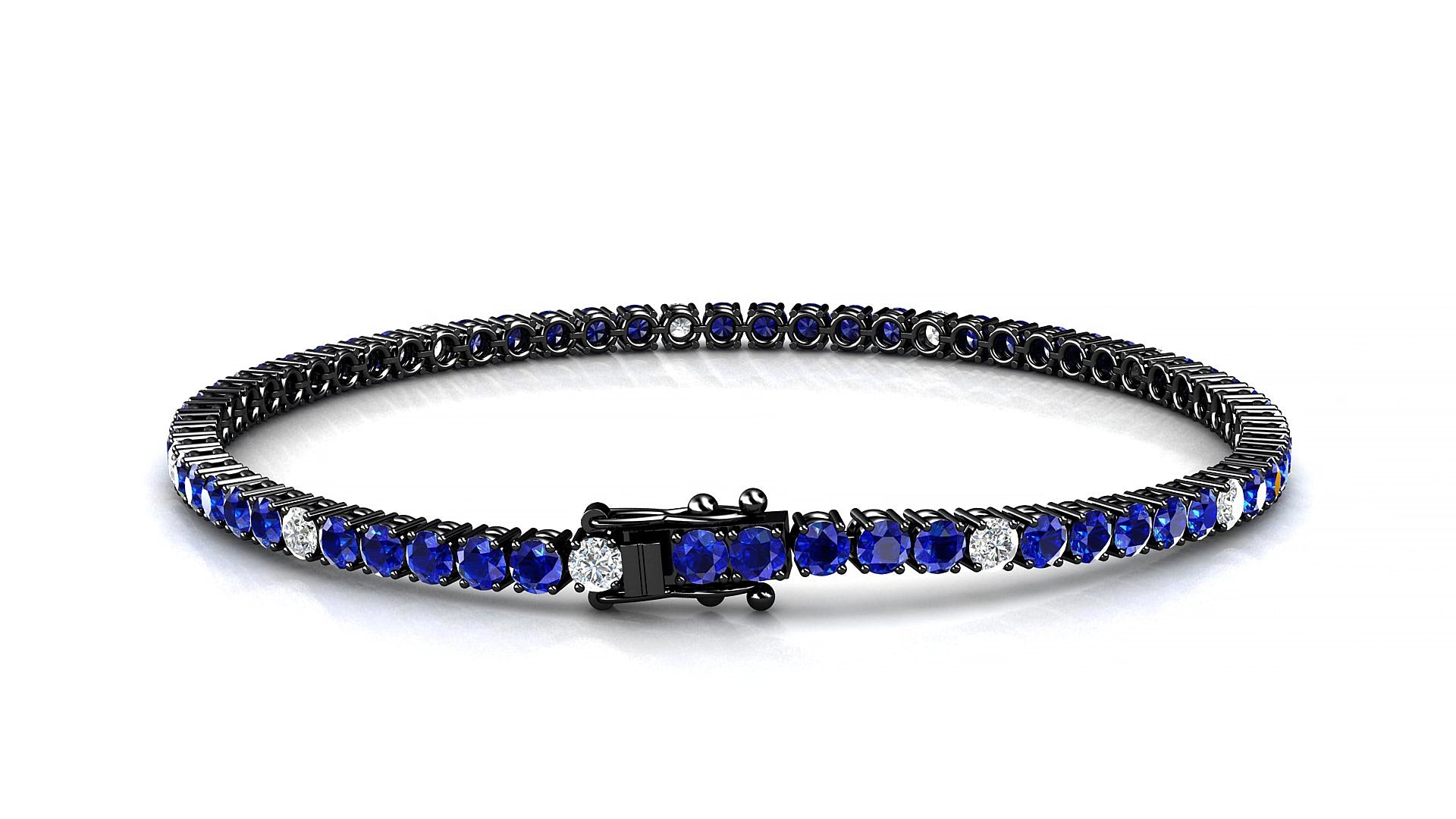 Capri 5-1 | 18k Black Gold 2.5 mm Round Natural Sapphire & Diamond 15 cm Tennis Bracelet