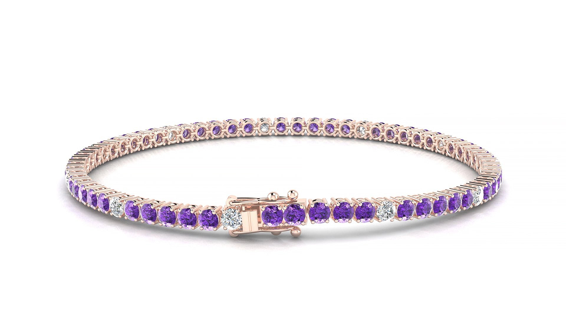 Capri 5-1 | 18k Rose Gold 2.5 mm Round Natural Amethyst & Diamond 19 cm Tennis Bracelet