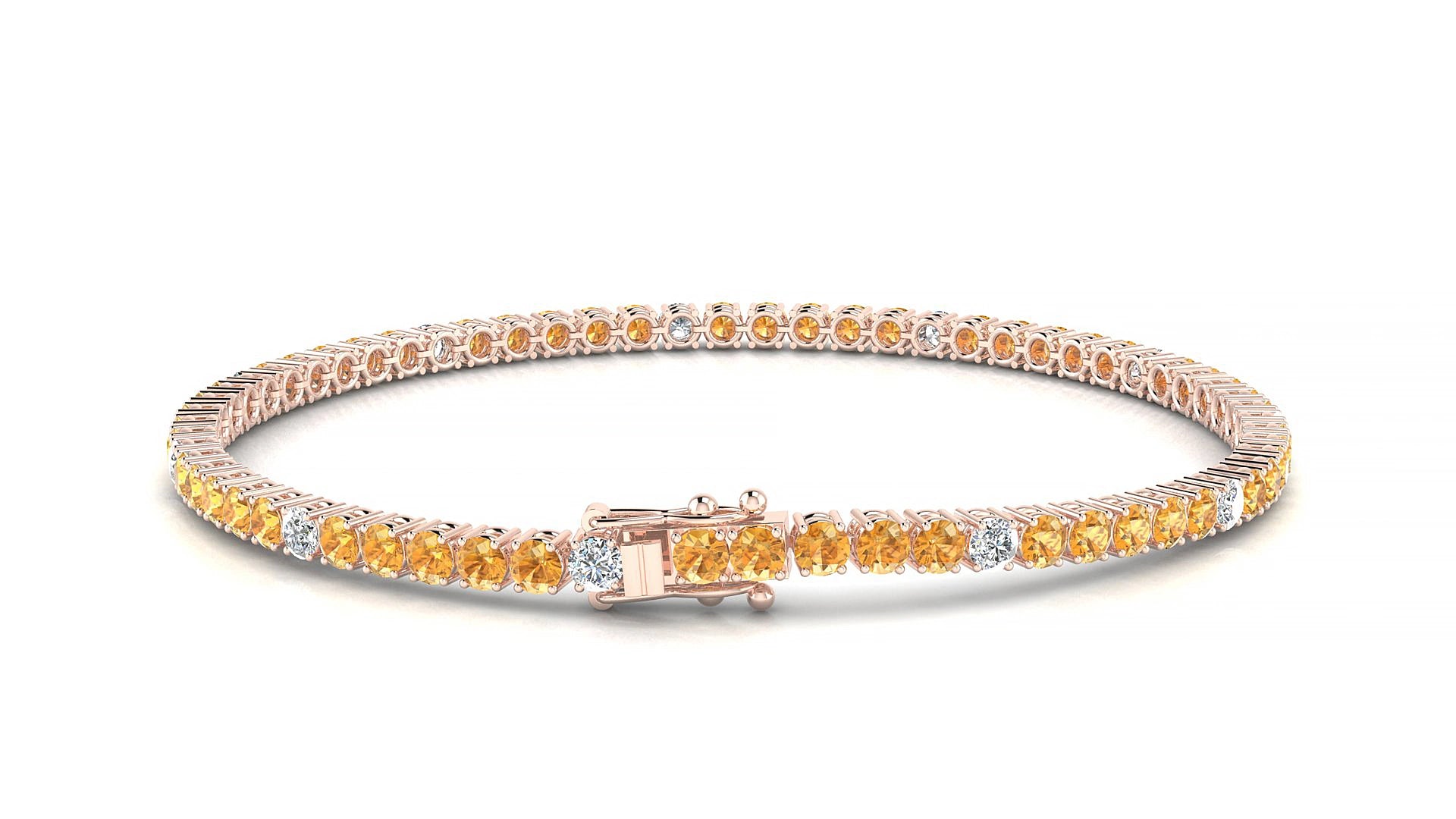 Capri 5-1 | 18k Rose Gold 2.5 mm Round Natural Citrine & Diamond 18 cm Tennis Bracelet