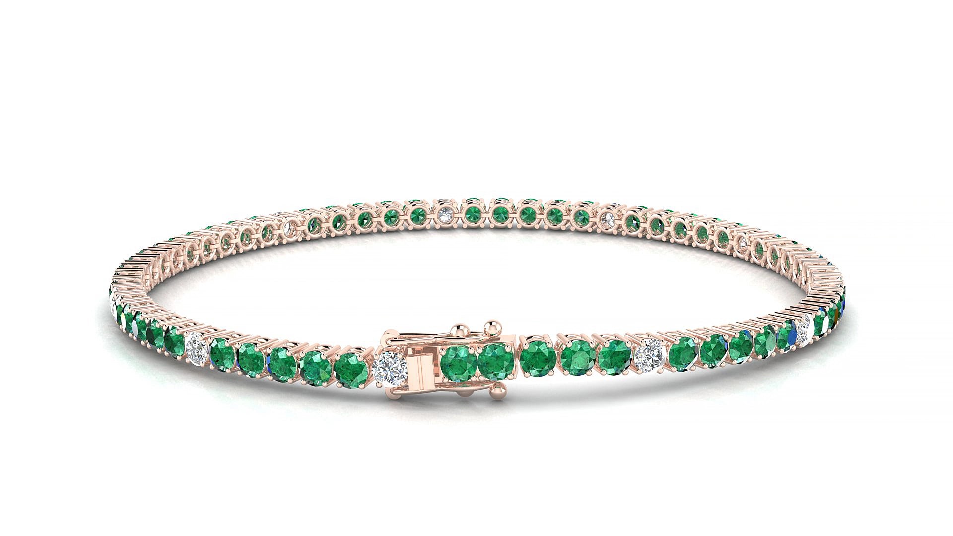 Capri 5-1 | 18k Rose Gold 2.5 mm Round Natural Emerald & Diamond 19 cm Tennis Bracelet