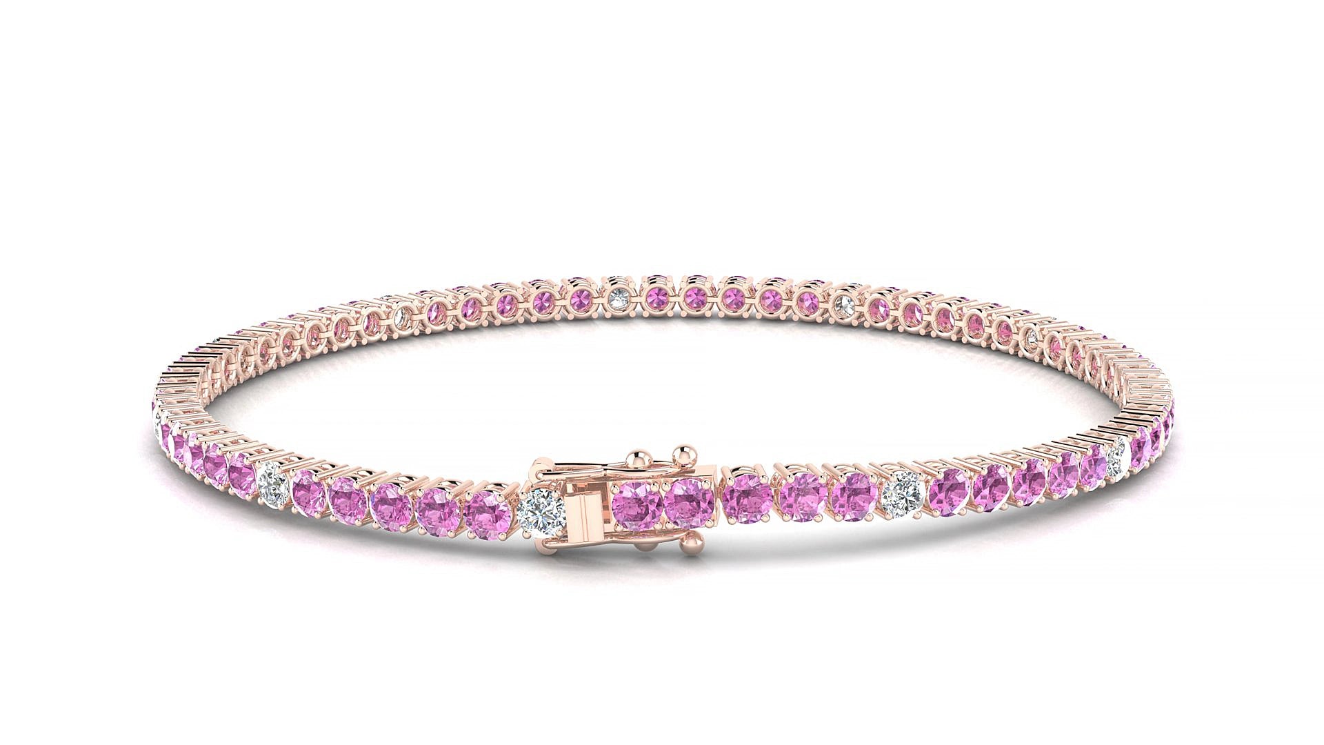 Capri 5-1 | 18k Rose Gold 2.5 mm Round Natural Pink Sapphire & Diamond 20 cm Tennis Bracelet