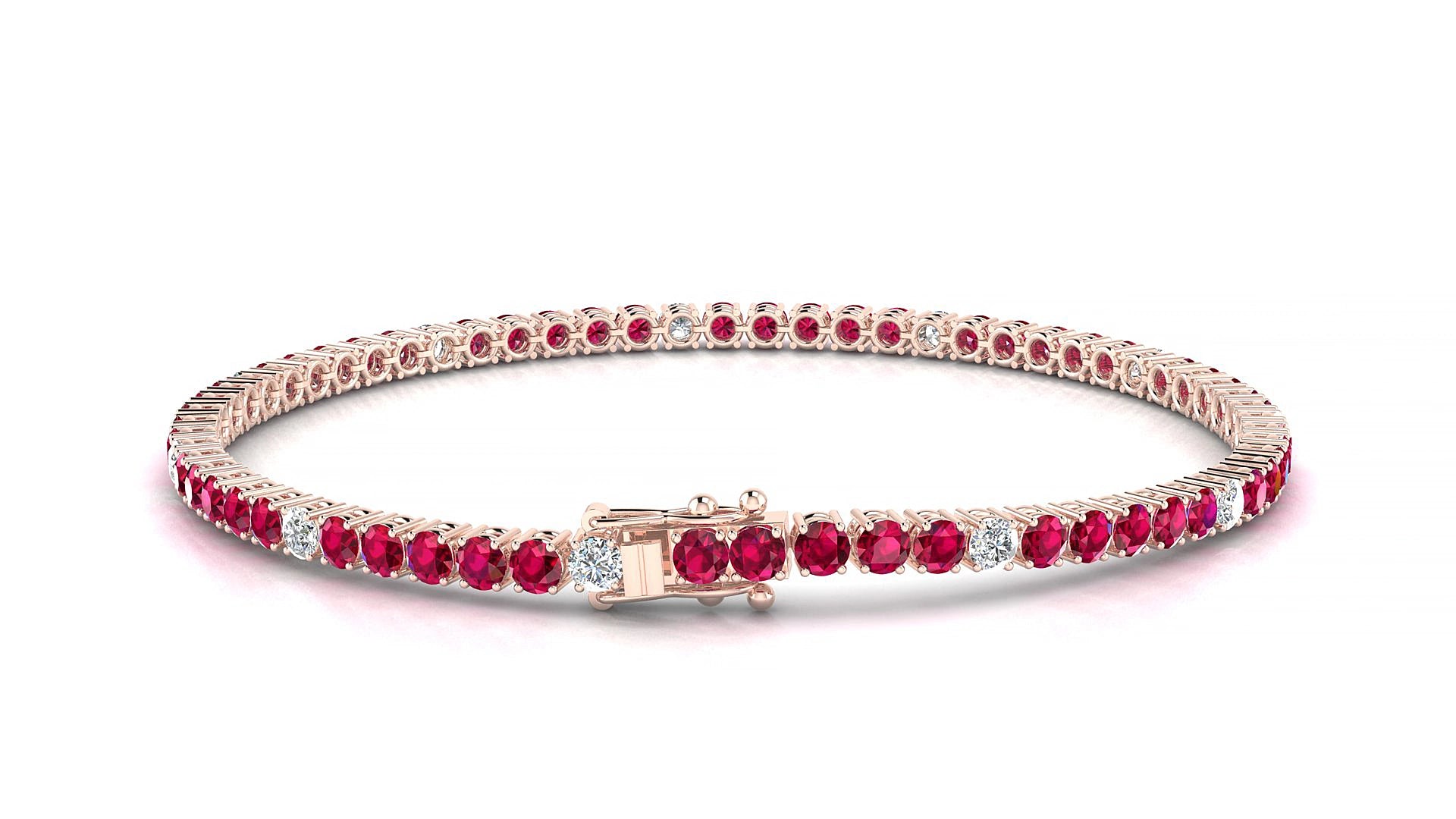 Capri 5-1 | 18k Rose Gold 2.5 mm Round Natural Ruby & Diamond 20 cm Tennis Bracelet