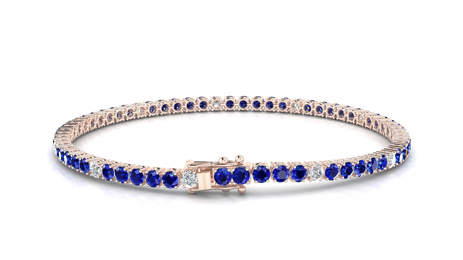 Capri 5-1 | 18k Rose Gold 2.5 mm Round Natural Sapphire & Diamond 16 cm Tennis Bracelet