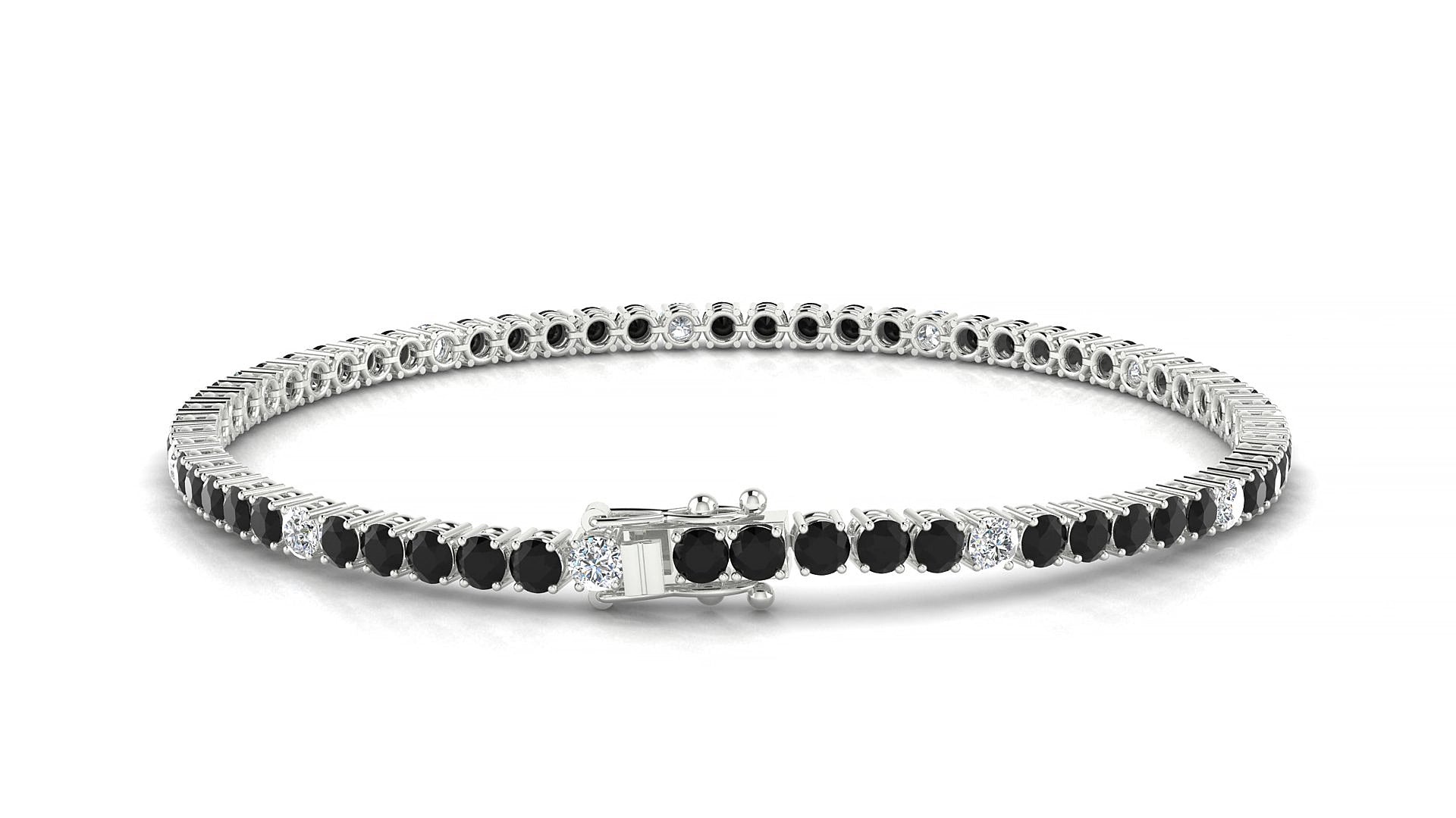 Capri 5-1 | 18k White Gold 2.5 mm Round Natural Black Diamond & Diamond 17 cm Tennis Bracelet