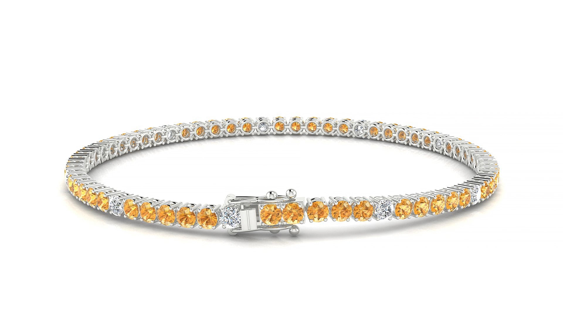 Capri 5-1 | 18k White Gold 2.5 mm Round Natural Citrine & Diamond 15 cm Tennis Bracelet