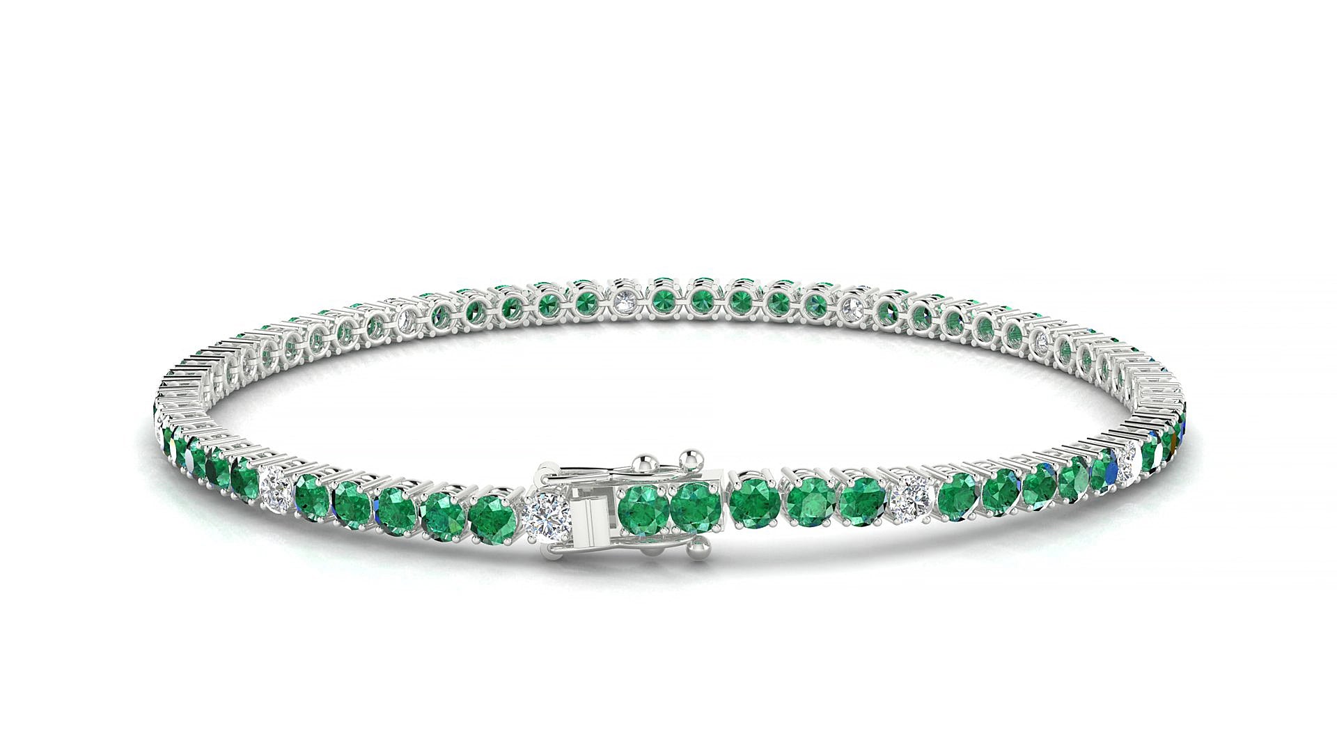 Capri 5-1 | 18k White Gold 2.5 mm Round Natural Emerald & Diamond 17 cm Tennis Bracelet
