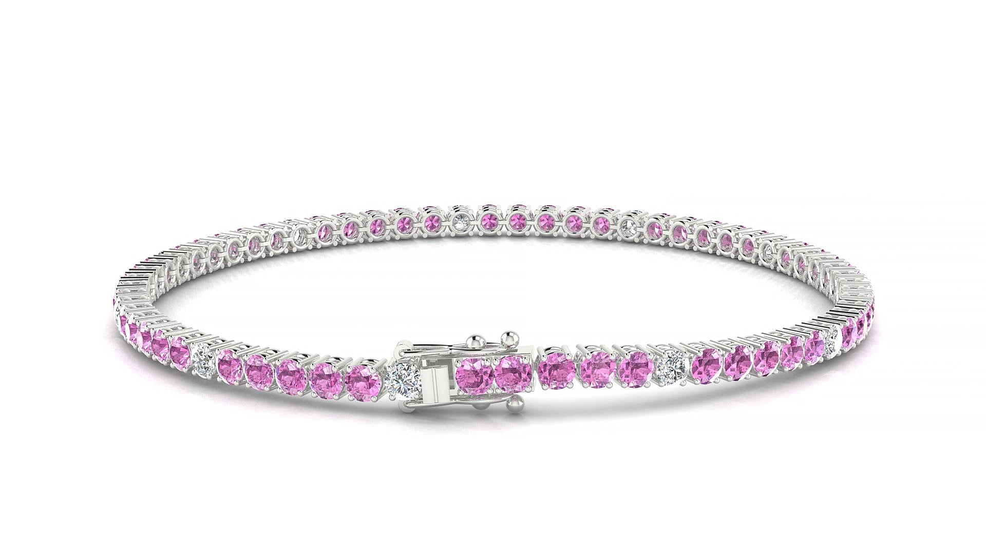 Capri 5-1 | 18k White Gold 2.5 mm Round Natural Pink Sapphire & Diamond 15 cm Tennis Bracelet
