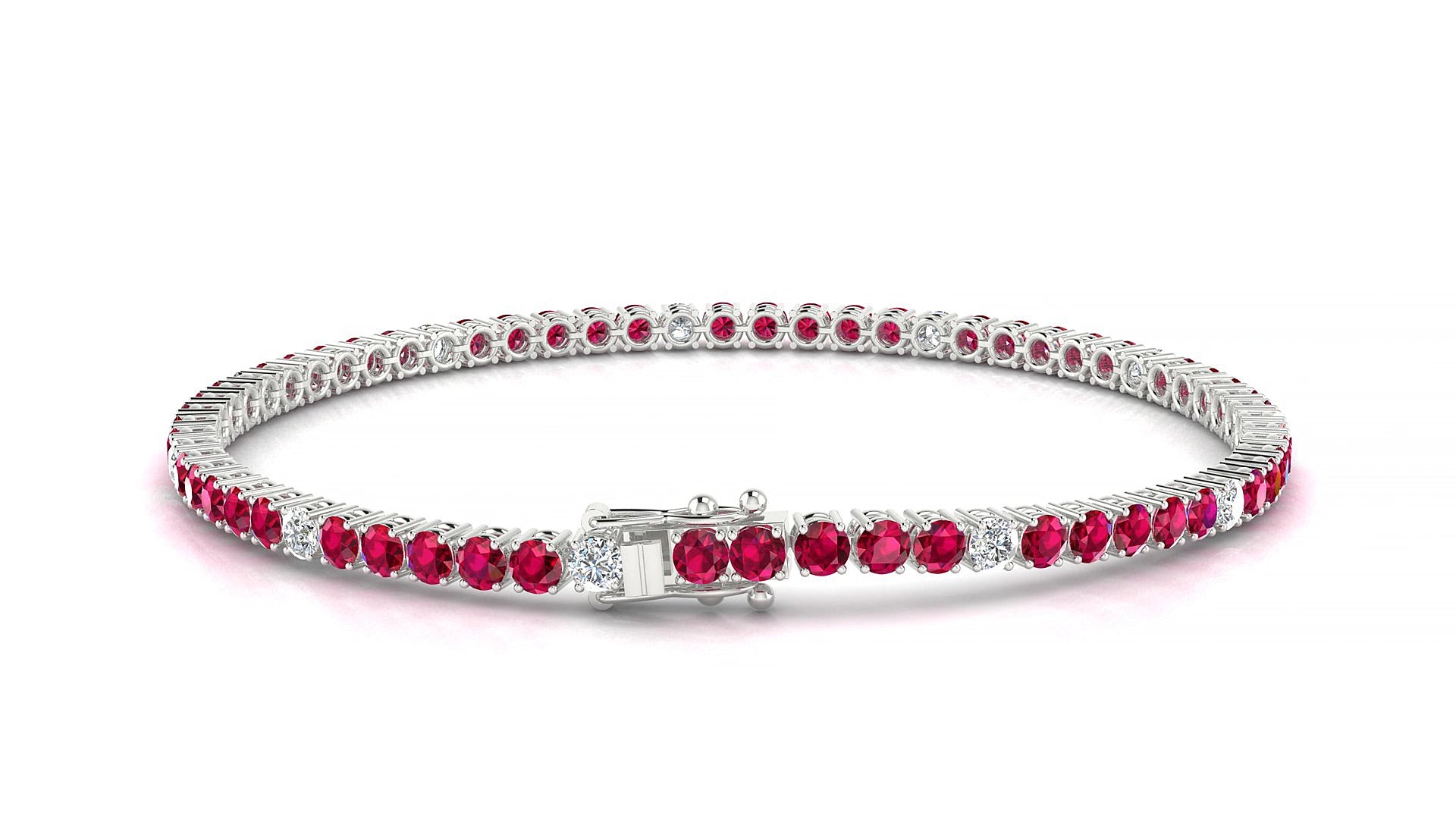 Capri 5-1 | 18k White Gold 2.5 mm Round Natural Ruby & Diamond 15 cm Tennis Bracelet