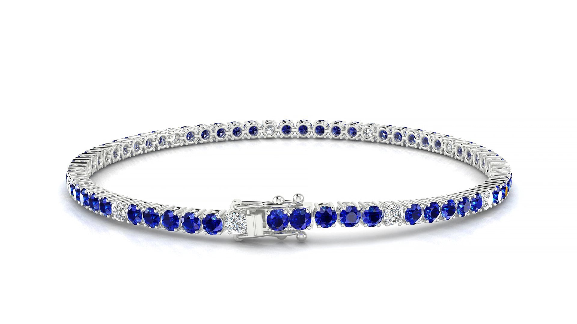 Capri 5-1 | 18k White Gold 2.5 mm Round Natural Sapphire & Diamond 15 cm Tennis Bracelet
