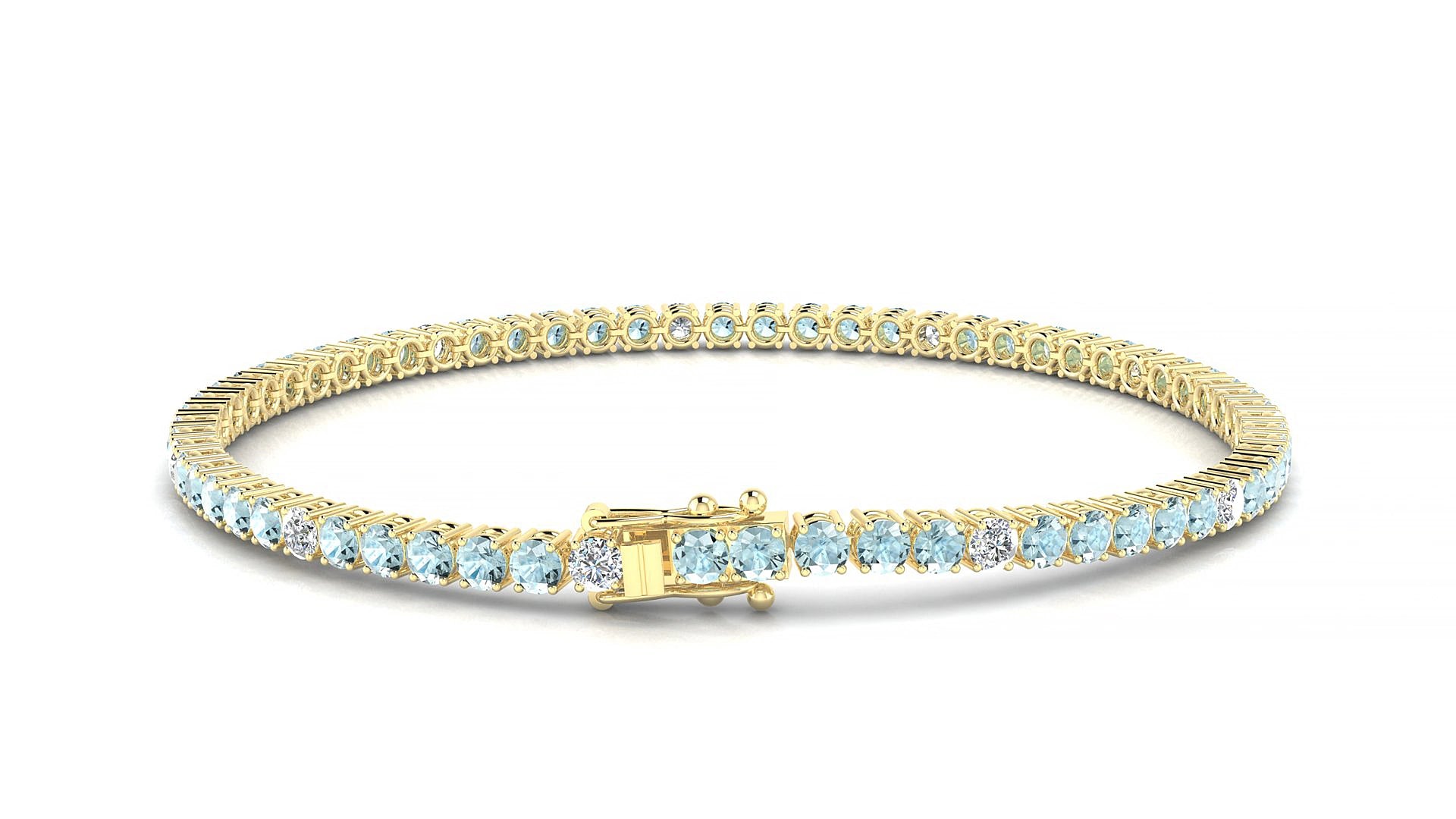 Capri 5-1 | 18k Yellow Gold 2.5 mm Round Natural Aquamarine & Diamond 20 cm Tennis Bracelet