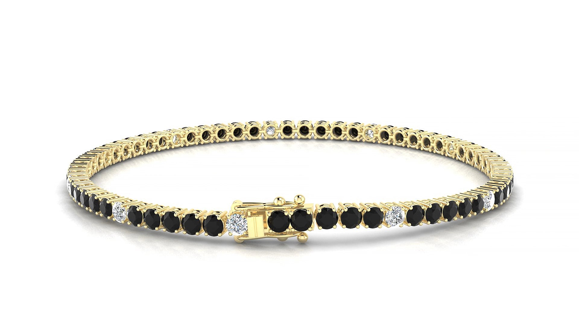 Capri 5-1 | 18k Yellow Gold 2.5 mm Round Natural Black Diamond & Diamond 15 cm Tennis Bracelet