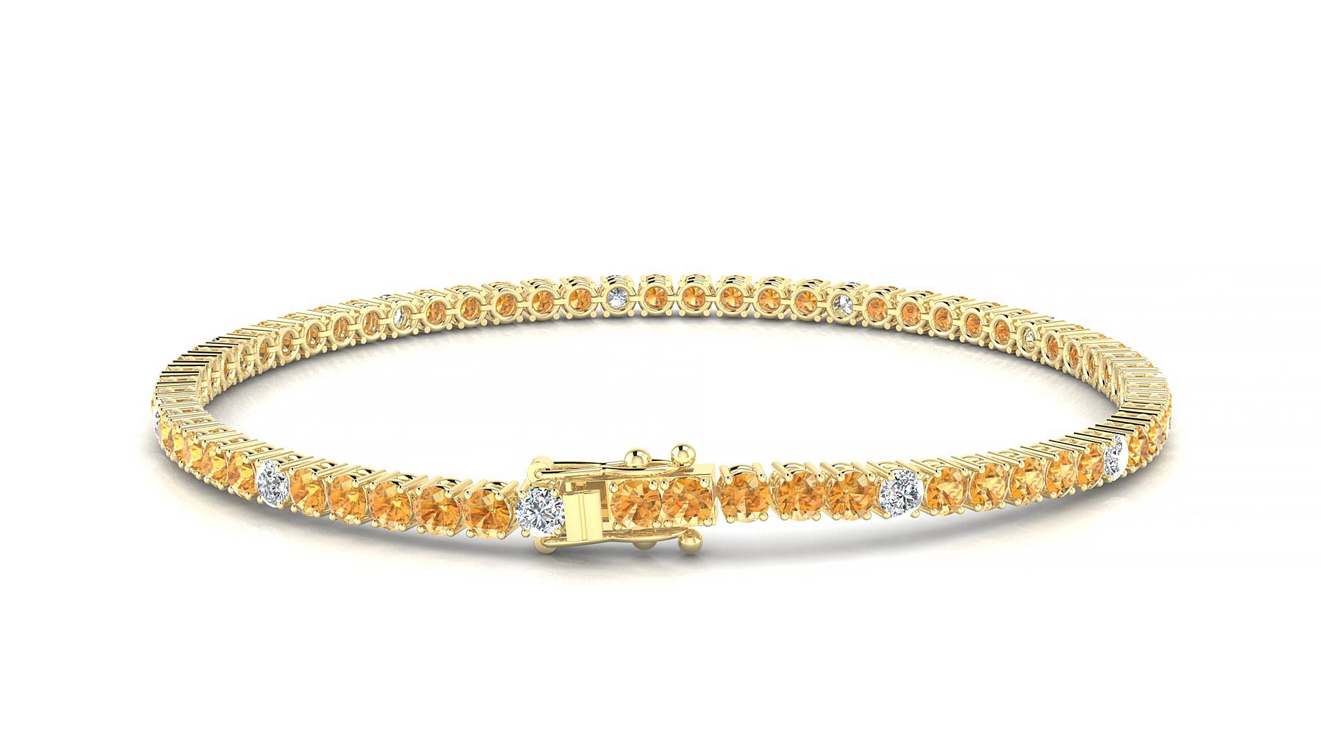 Capri 5-1 | 18k Yellow Gold 2.5 mm Round Natural Citrine & Diamond 18 cm Tennis Bracelet