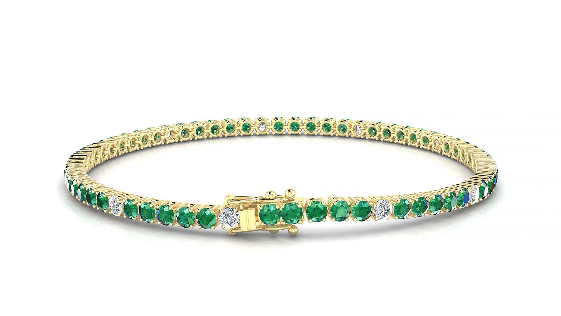 Capri 5-1 | 18k Yellow Gold 2.5 mm Round Natural Emerald & Diamond 15 cm Tennis Bracelet