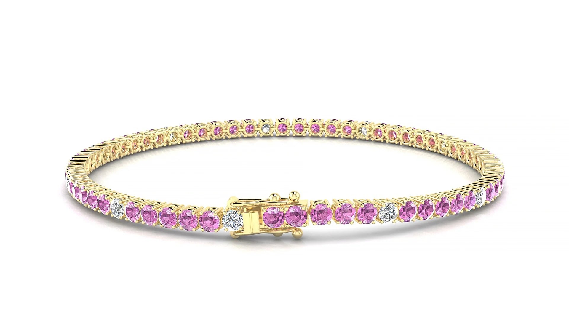 Capri 5-1 | 18k Yellow Gold 2.5 mm Round Natural Pink Sapphire & Diamond Tennis Bracelet